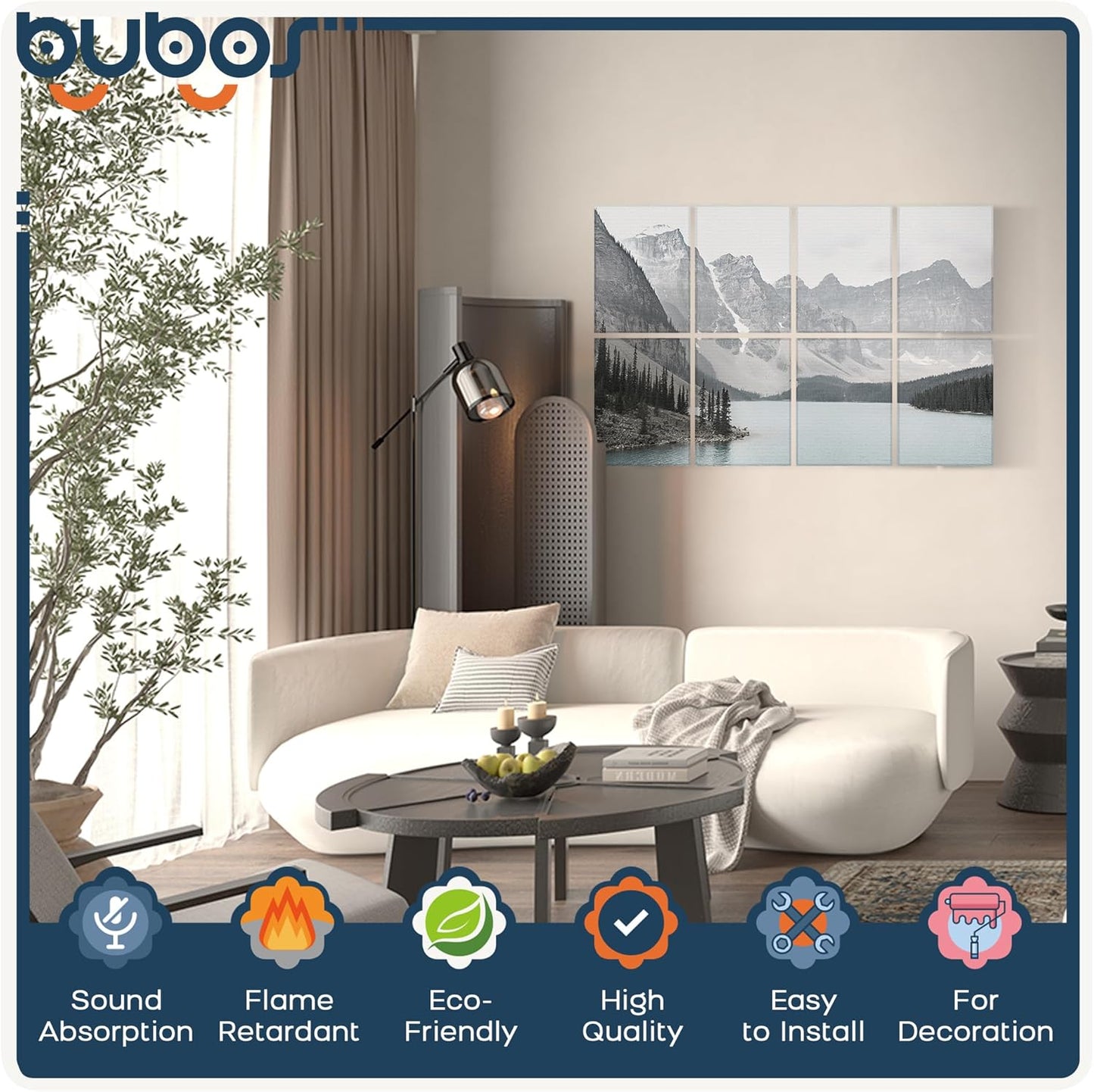 BUBOS 8 Pack Art Acoustic Panels Soundproof Wall Panel,47.2X31.4 Inches Sound Absorbing Panel,Self-adhesive Decorative Acoustical Wall Panels, Acoustic Treatment for Ceiling Home Office（Lake）