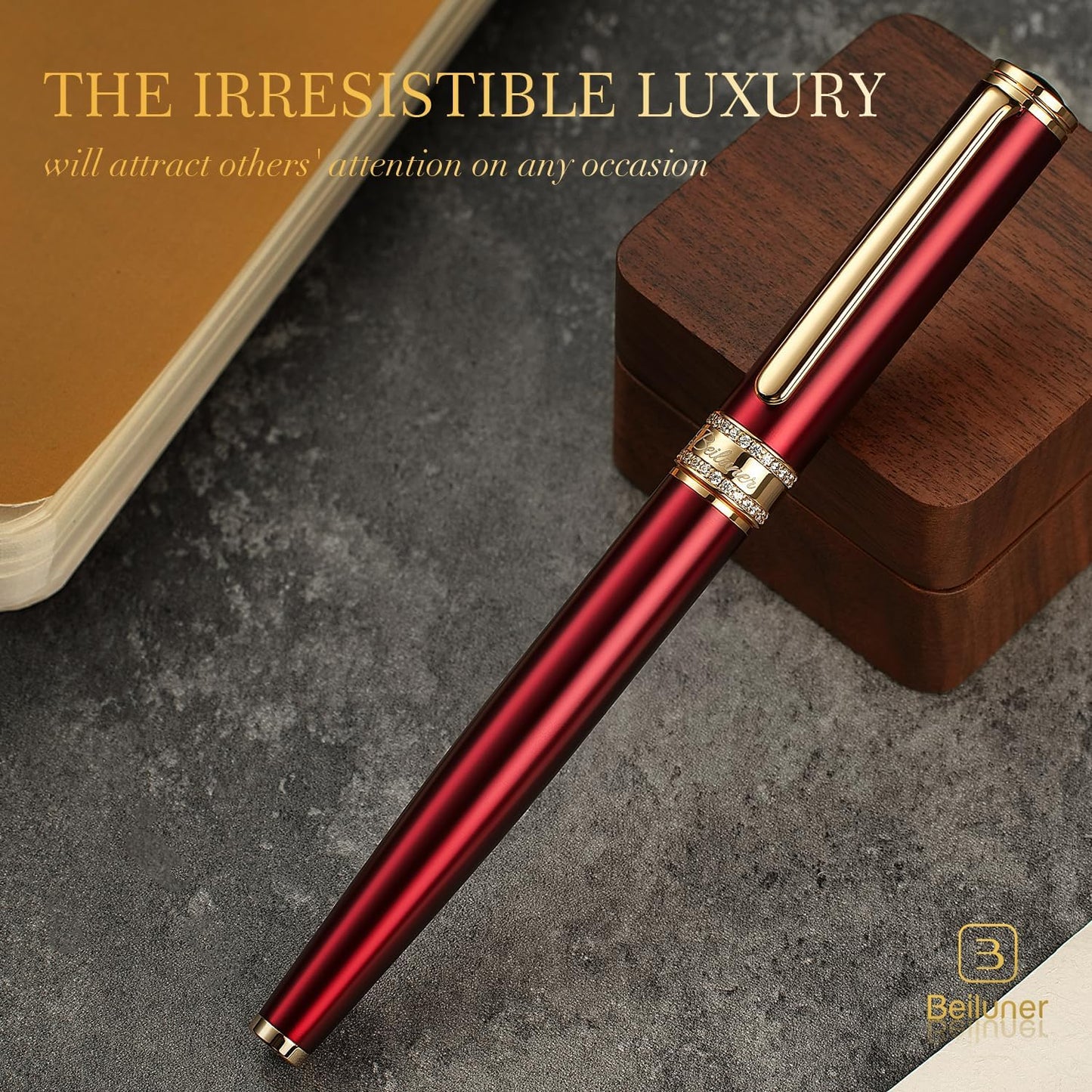 BEILUNER Luxury Rollerball Pen, Diamond-Studded Cap Design, 24K Gold Finish, Noble and Elegant, Schneider Ink Refill, Fancy Pen Gift Set for Women & Men, Executive Office, Nice Designer Pens