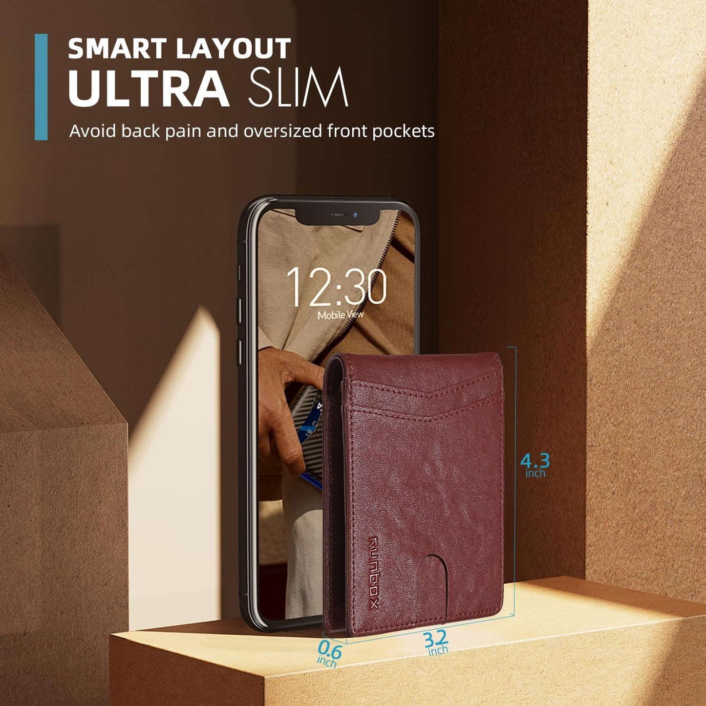 RUNBOX Wallet for Men Slim Rfid Leather 2 ID Window With Gift Box