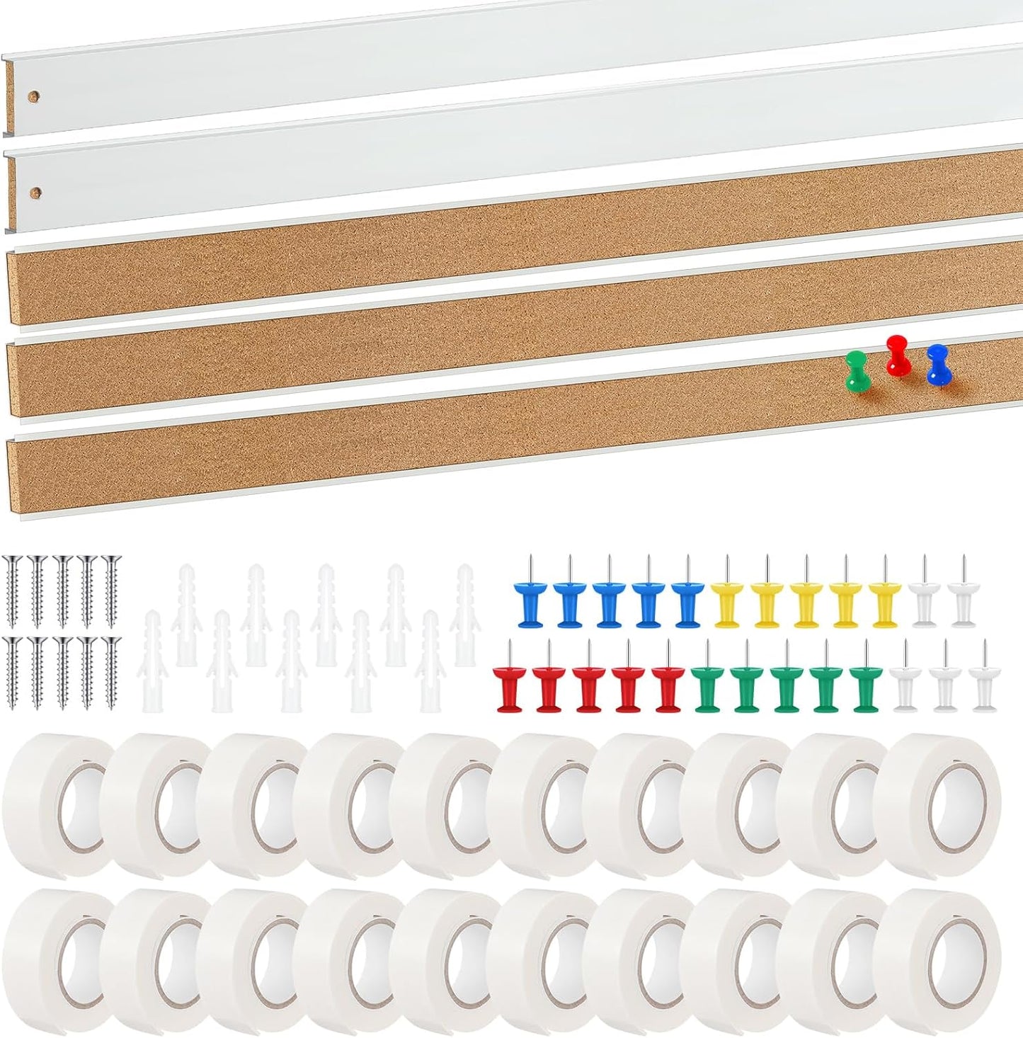 5 Pcs 72'' x 2" Cork Board Strip for Wall - Bulletin Bar Tack Board With Aluminum Trim - Brown Cork Strips for Classroom Office Walls Cubicle