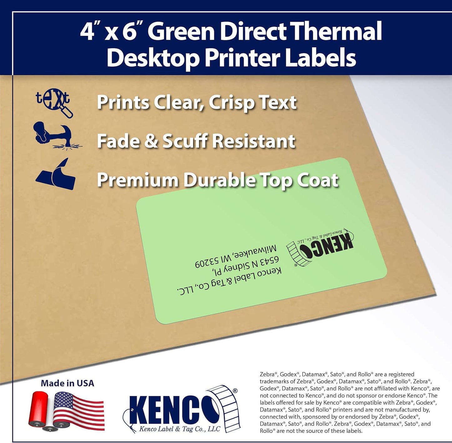 4" X 6" Direct Thermal Perforated Stickers Labels for Shipping Labels, Inventory, and Color Coding - Compatible with Zebra, Rollo, Godex and More (Green, 48 Rolls)