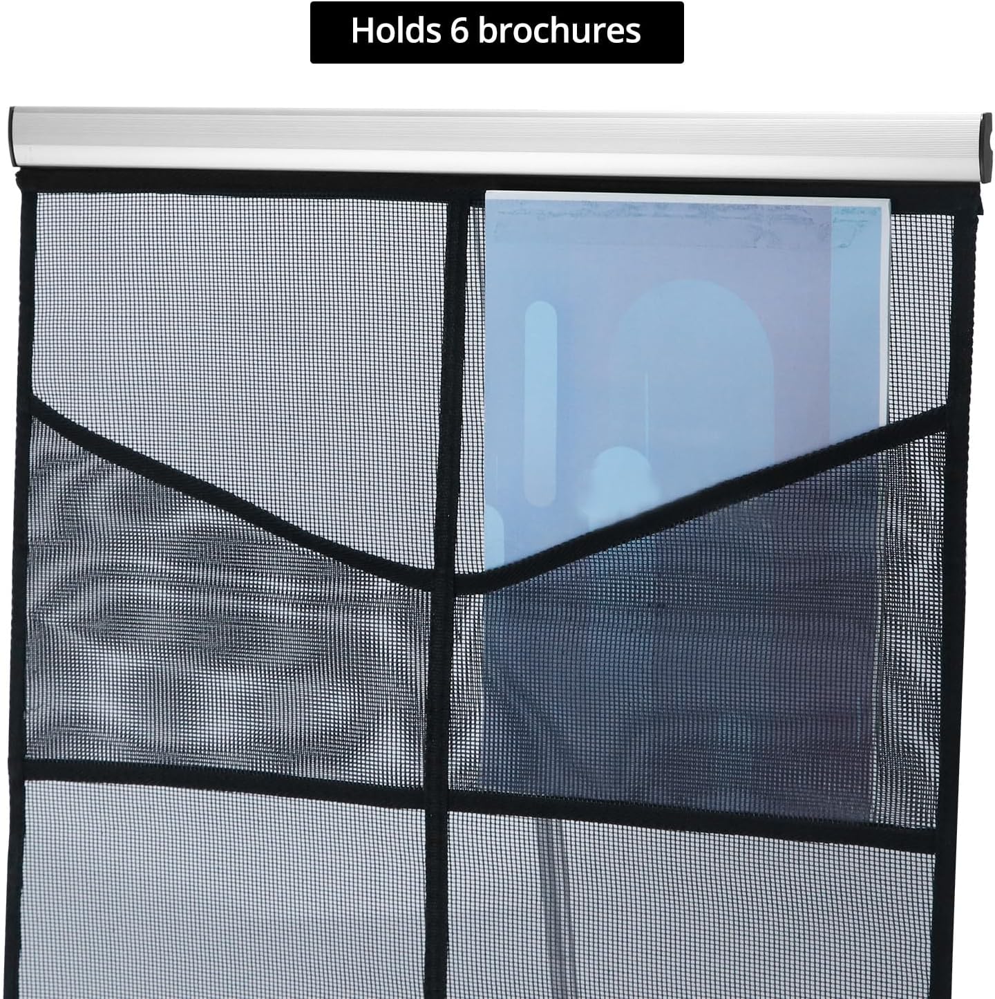 QWORK Portable Mesh Brochure Holder with 8 Pockets, Collapsible Design Standing Brochure Holder, 20" x 14" x 54" Metal Stability Stand