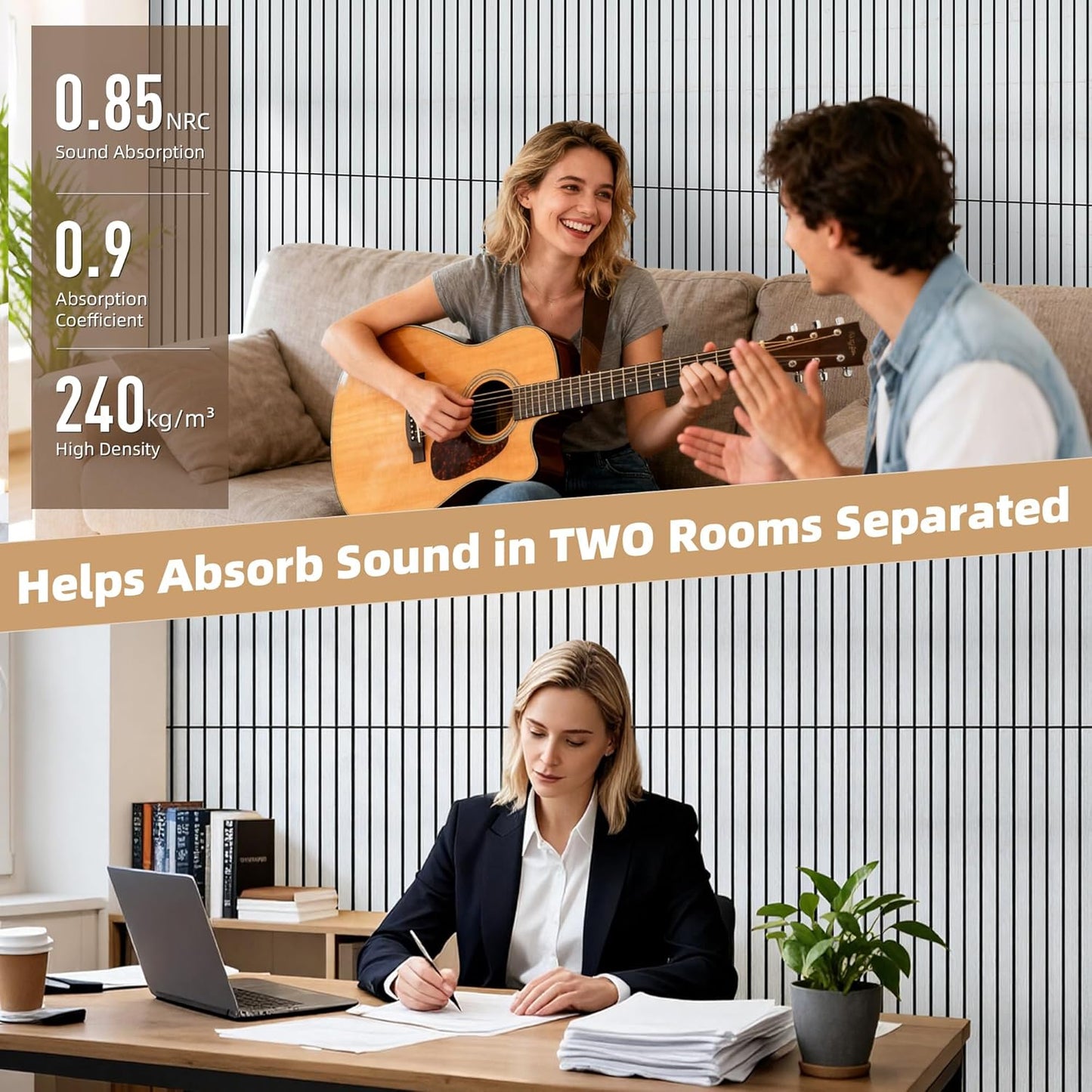 TO-TH Wood-Look Acoustic Wall Panels, 10 Pack 47.2” x 23.6” Acoustic Panels, Decorative Sound Absorbers Sound Dampening Panels for Home, Office, Basement, White Oak