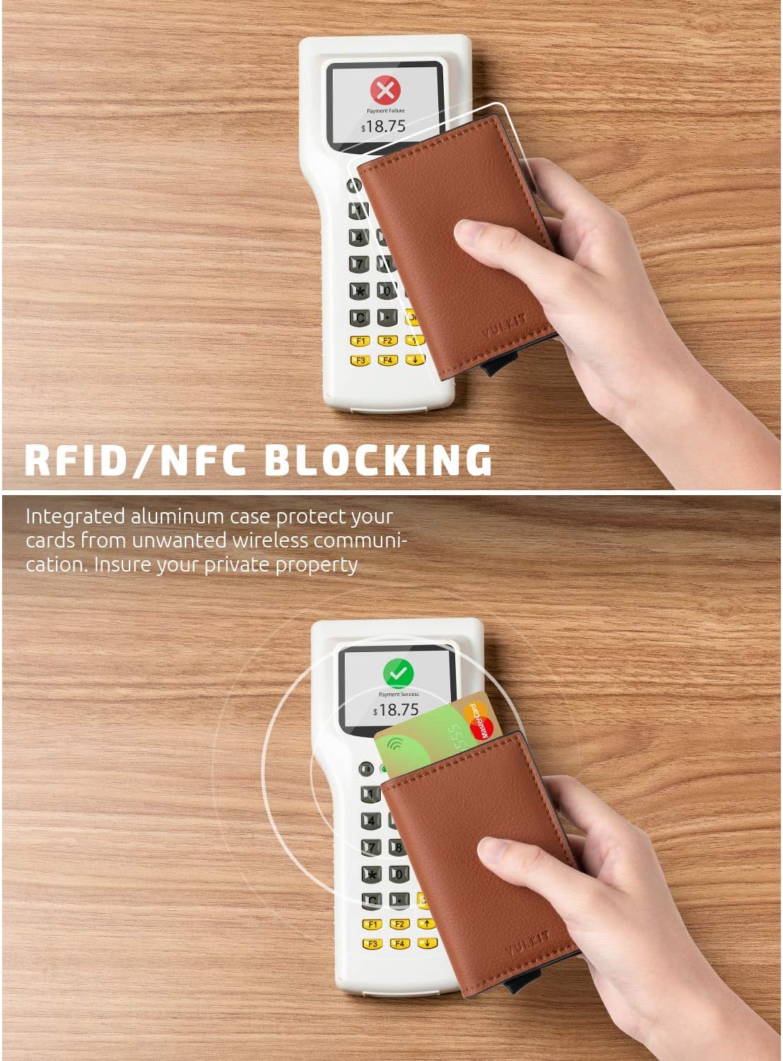 VULKIT Credit Card Holder RFID Blocking Leather Automatic Pop Up Wallet Aluminum Slim Pocket Business Card Case