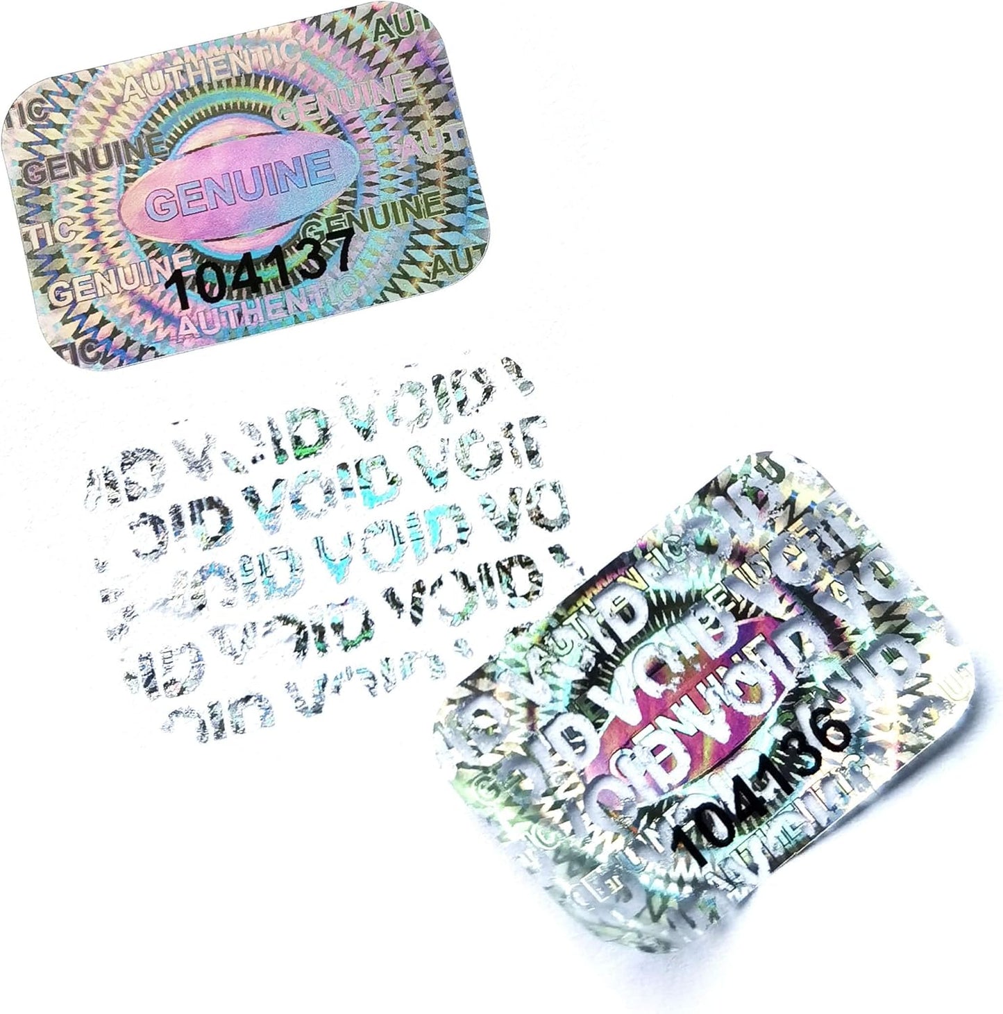 100 pcs Tamper Proof Hologram Stickers Silver High Security Tamper Evident Warranty Seal Void Genuine Authentic Holographic Labels/Stickers w/Unique Sequential Serial Numbering 0.95X0.6 inch (Silver)