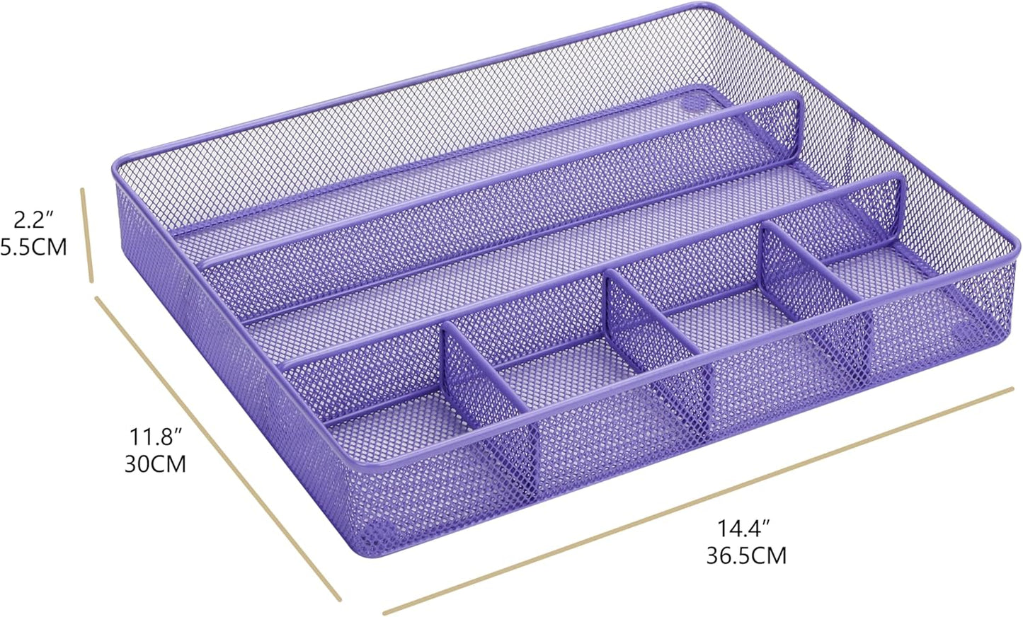 Annova Desk Top Organizer Tray for Office Organization - Metal Mesh - Storage Tray with Dividers for Pens, Desktop Accessories, Bathroom, Kitchen, Makeup and Office Supplies (Large, Purple)