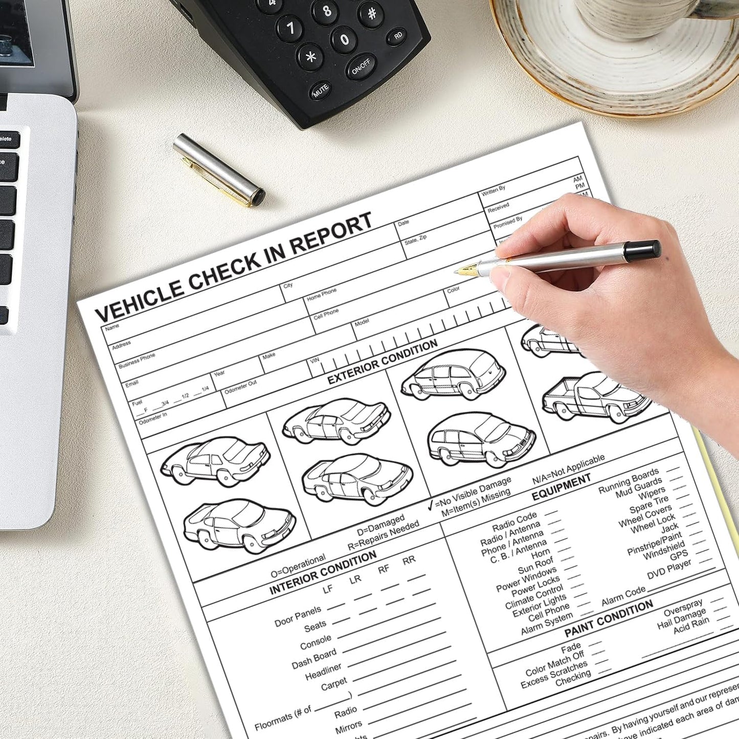 Vehicle Check-In Form Pad – 8.5" x 11" 2-Part Carbonless Auto Condition Report – White & Canary Copies – Service Intake Sheet for Car Dealerships, Repair Shops & Mechanics – Pack of 300