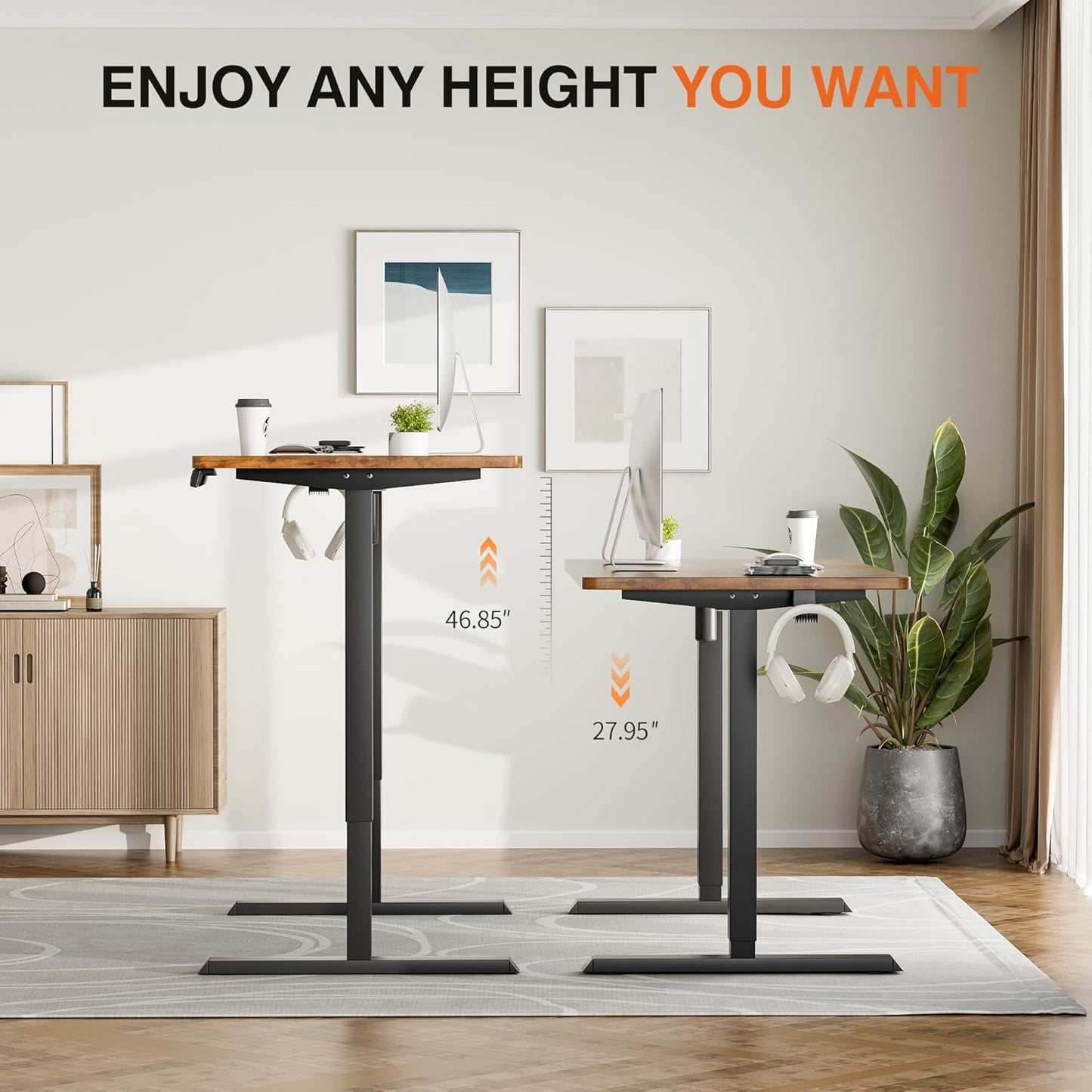 Furmax Electric Standing Desk, 47 x 24 Inches Height Adjustable Desk with Removable Casters, Home Office Computer Desk (Brown)