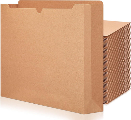 Zhehao 100 Pcs File Jackets Reinforced Straight Cut Tab Pocket Folders Expandable File Folder Expanding Paper Organizer with Tabs Expansion Pocket, Letter Size(Kraft Paper Color)