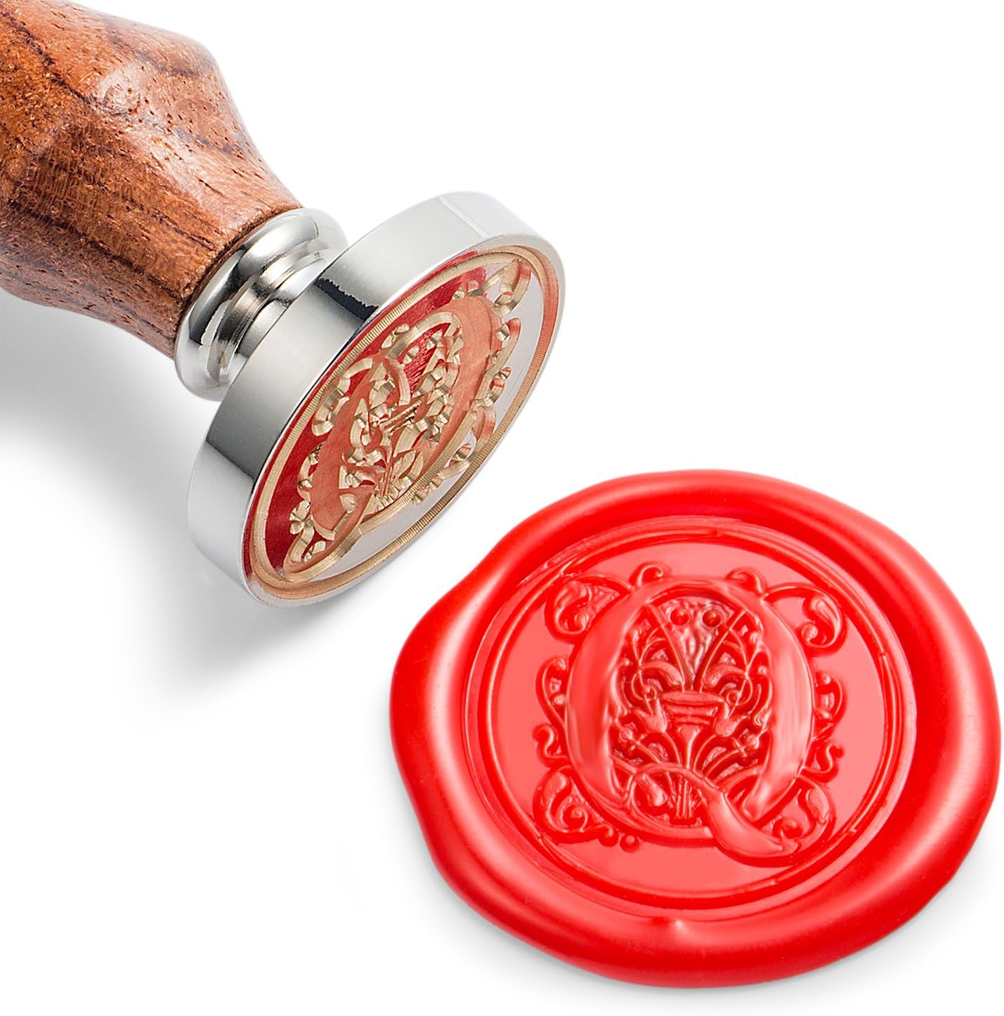 Mceal Wax Seal Stamp, Large Seal 1 1/5"(30mm) Dia, Silver Brass Head with Wooden Handle, Regal Letter A to Z Series (Letter Q)
