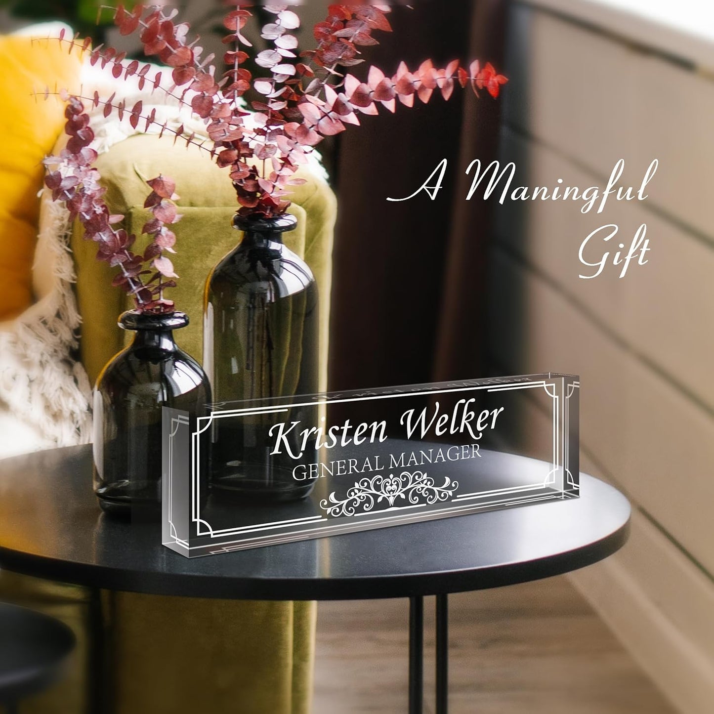 Gowellly Desk Name Plate Personalized - Custom Acrylic Name Plate for Desk - Enterprise Custom Logo/Text nameplates - Employee Appreciation Gifts (engrave-7)