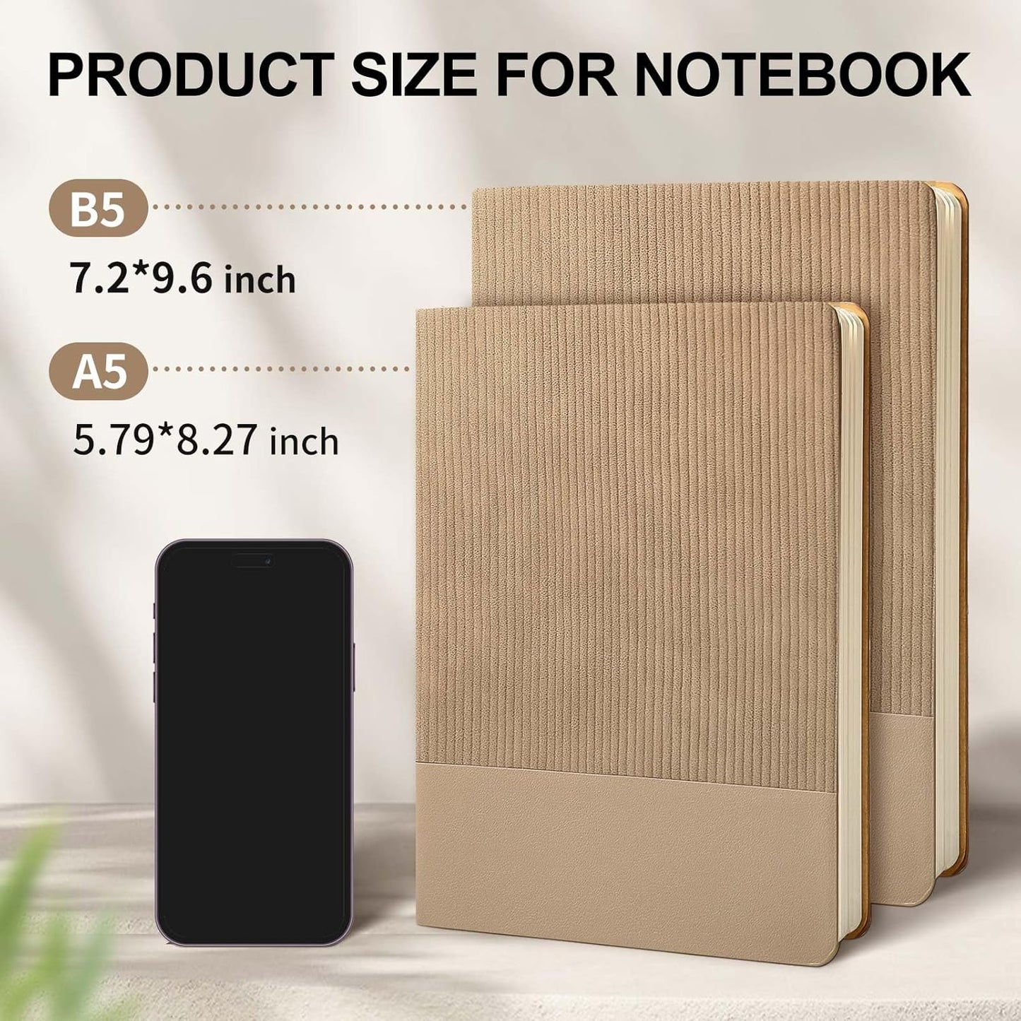 Lined Journal Notebook for Work College Ruled Note Book 5.79"x8.27" A5 PU Leather Daily Journaling 216 Pages for Women Men Writing Home School Supplies Business (A5 Lined 216pages, 01-Khaki)