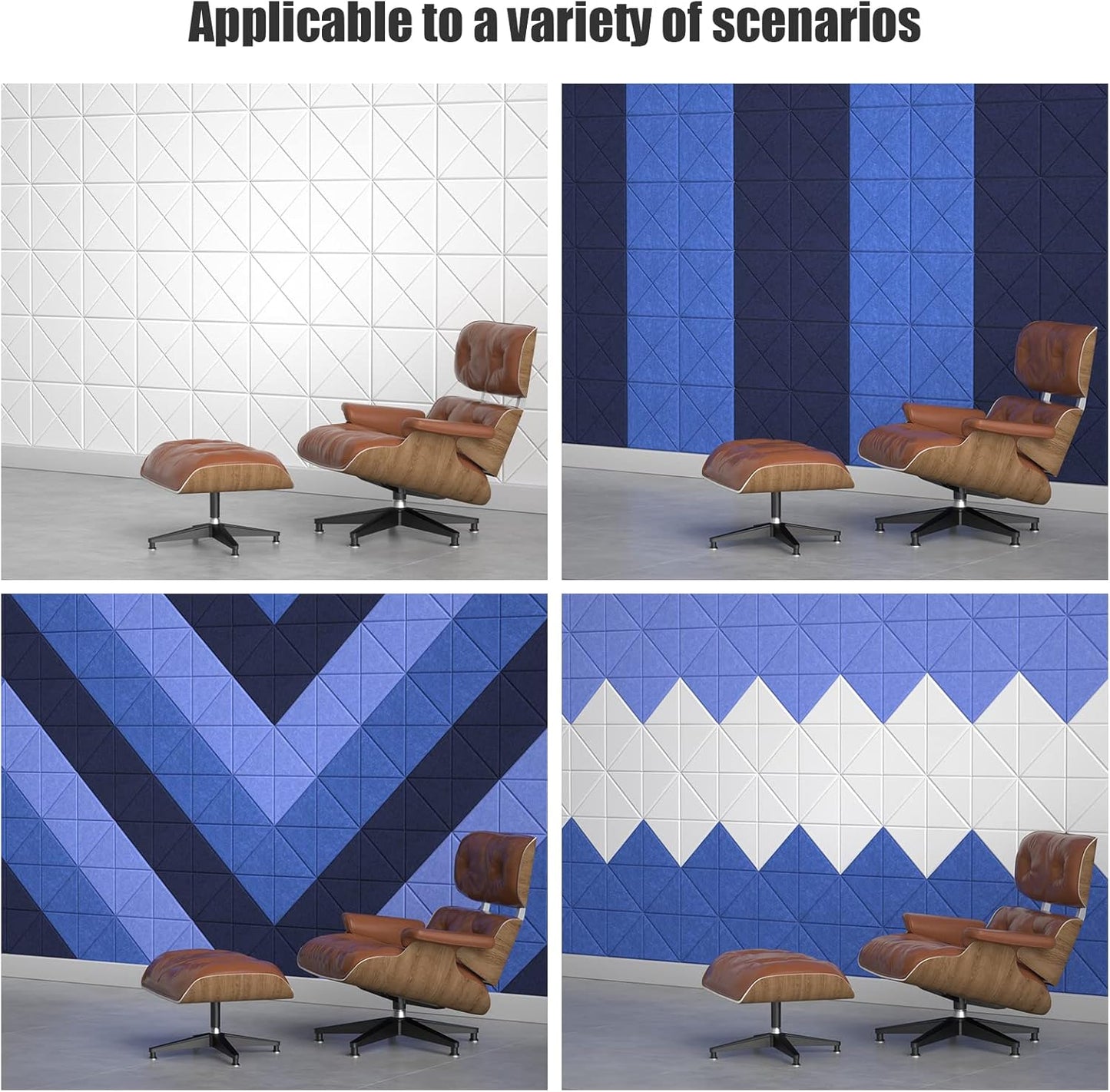 Sonicism 12 Pack X-Lined Acoustic Panels with Self-Adhesive, 12"X 12"X 0.4" Sound Proof Foam Panels, Decorative Soundproof Wall Panels, Sound Absorbing Tile for Home & Offices, Blue