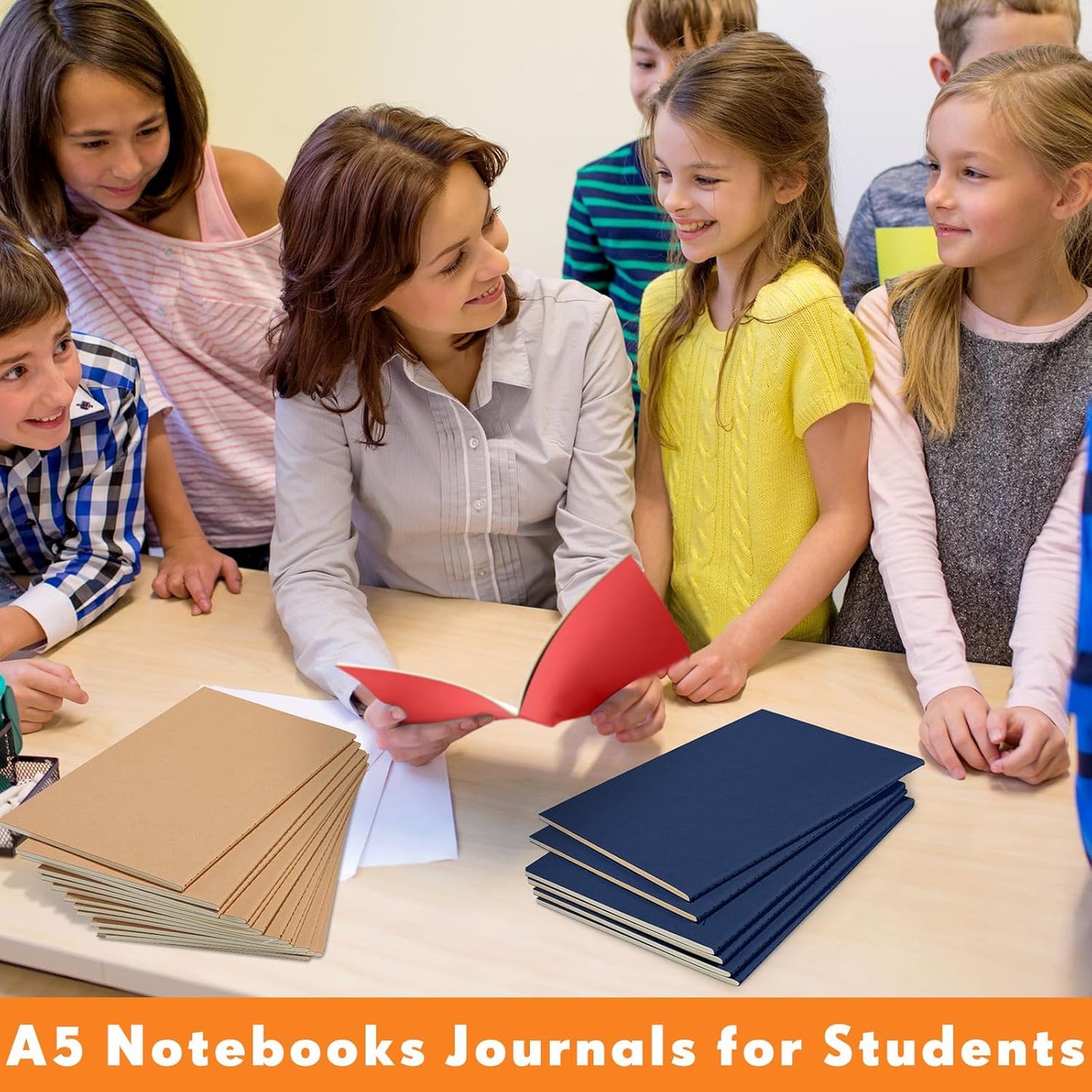 Mimorou 100 Pcs Kraft Notebook Journals 5.5 Inch x 8.3 Inch A5 Softcover Notebooks Bulk for Writing Sketch Office Notepad with 60 Pages 30 Sheets(Black, Brown, Red, Navy,Lined)