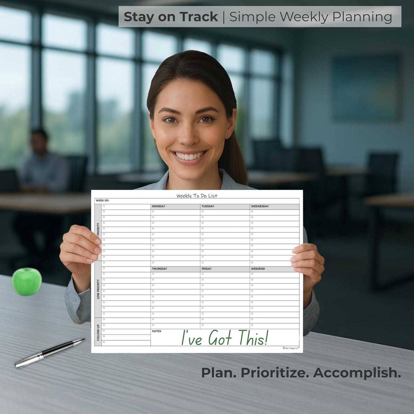 Weekly To Do List Notepad, 60 Page Task Planning Pad w/Daily Checklist, Priority Todo Checkbox & Notes. Desk Notebook to Organize Office 11 X 8.5