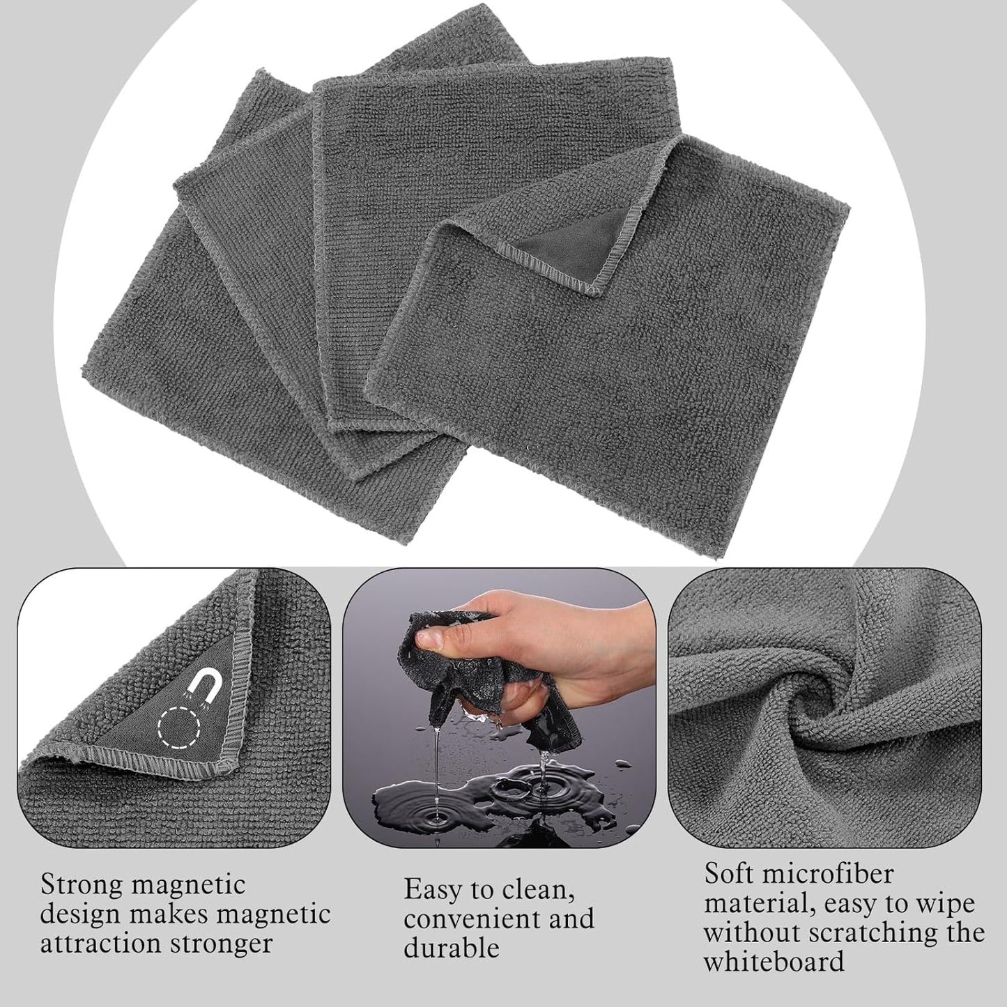 4 Pcs 6" x 6" Magnetic Cleaning Cloth Dry Erasers for White Boards Extra Strong Magnetism Microfiber Whiteboard Eraser for White Boards Blackboards Classroom Home Reusable Washable