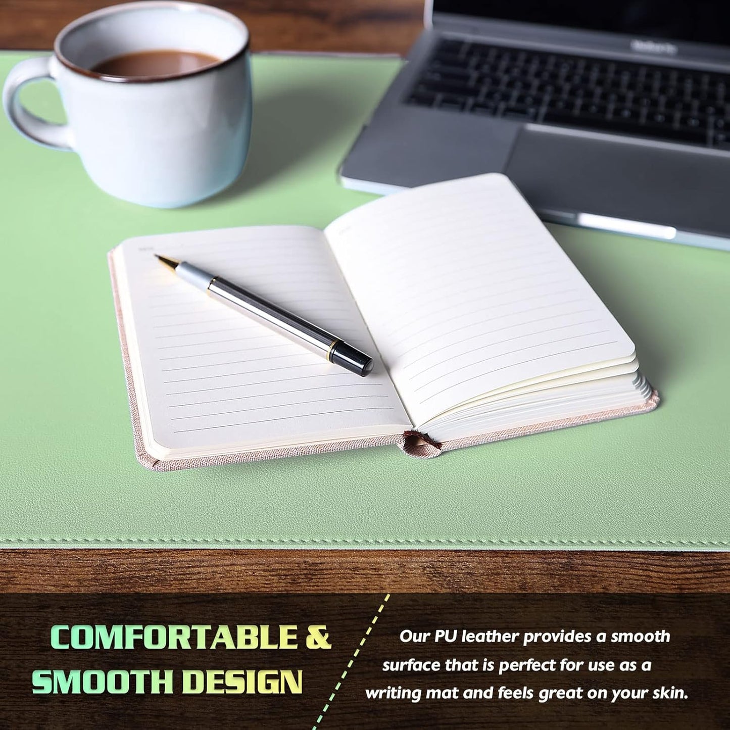 K KNODEL Desk Mat, Blotter, Dual-Sided Office Desk Pad, Waterproof Desk Mat for Desktop, Desk Blotters, PVC Leather Pad Protector (Sharp Green, 35.4" x 17")