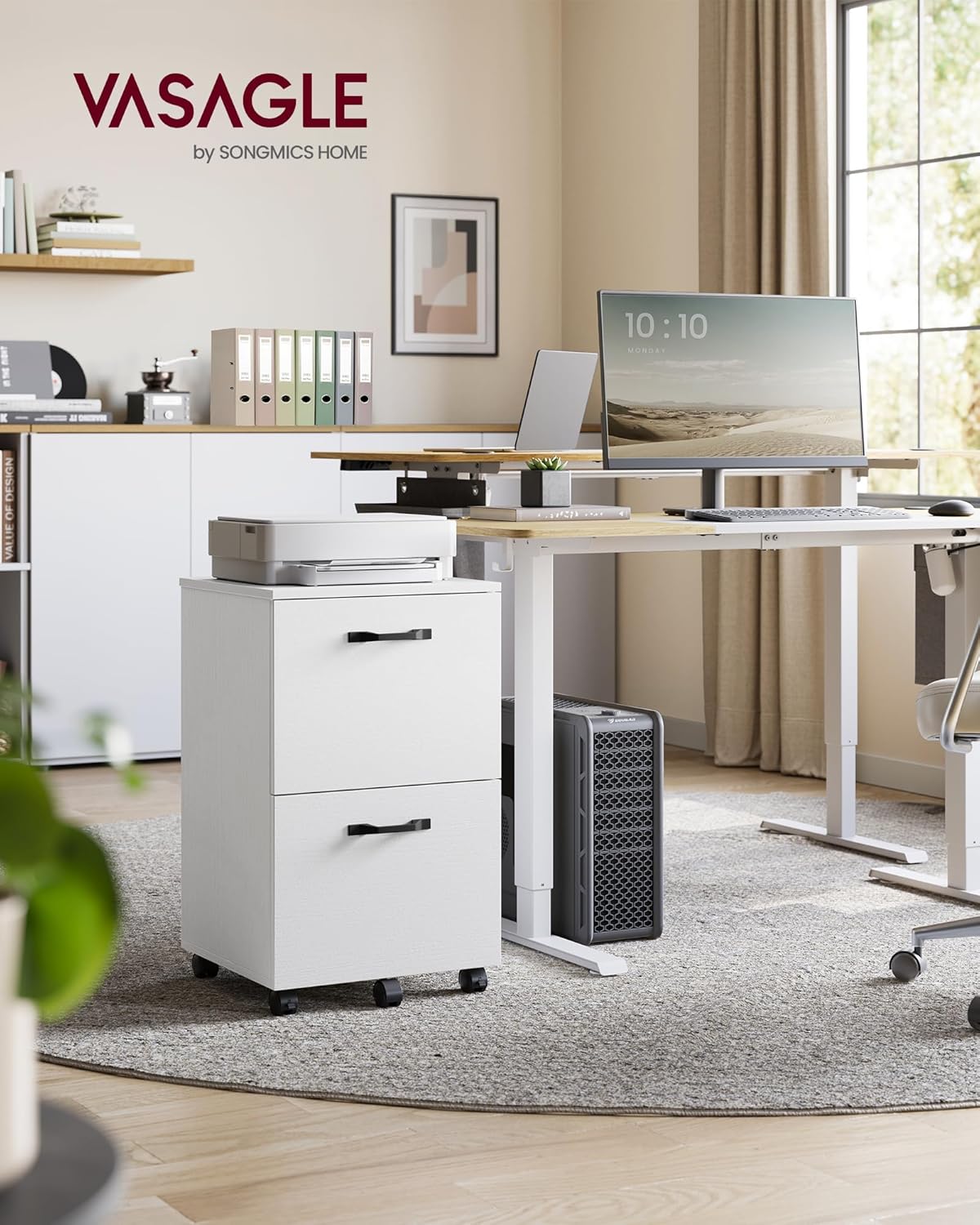 VASAGLE 2-Drawer File Cabinet, Small Rolling Filing Cabinet for Home Office, Printer Stand, for A4, Letter-Size Documents, 15.7 x 16.5 x 27.6 Inches, Snow White UOFC040W46