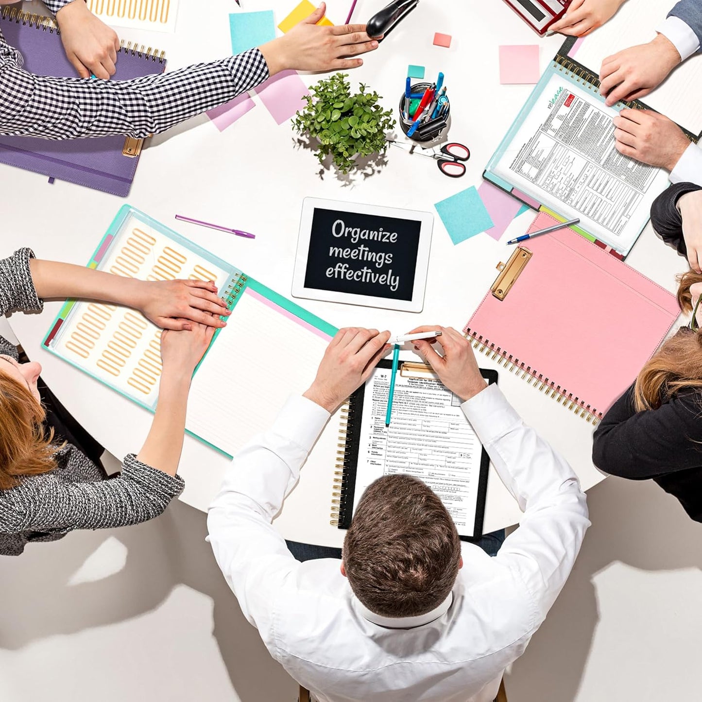 Ospelelf Black Foldable Spiral Clipboard Folio with Storage Zipper Pouch, 5 Plastic Folders with 10 Pockets,Refillable Lined Notepad (11" x 8.5"), Hardcover Project Organizer with 39 Stickers