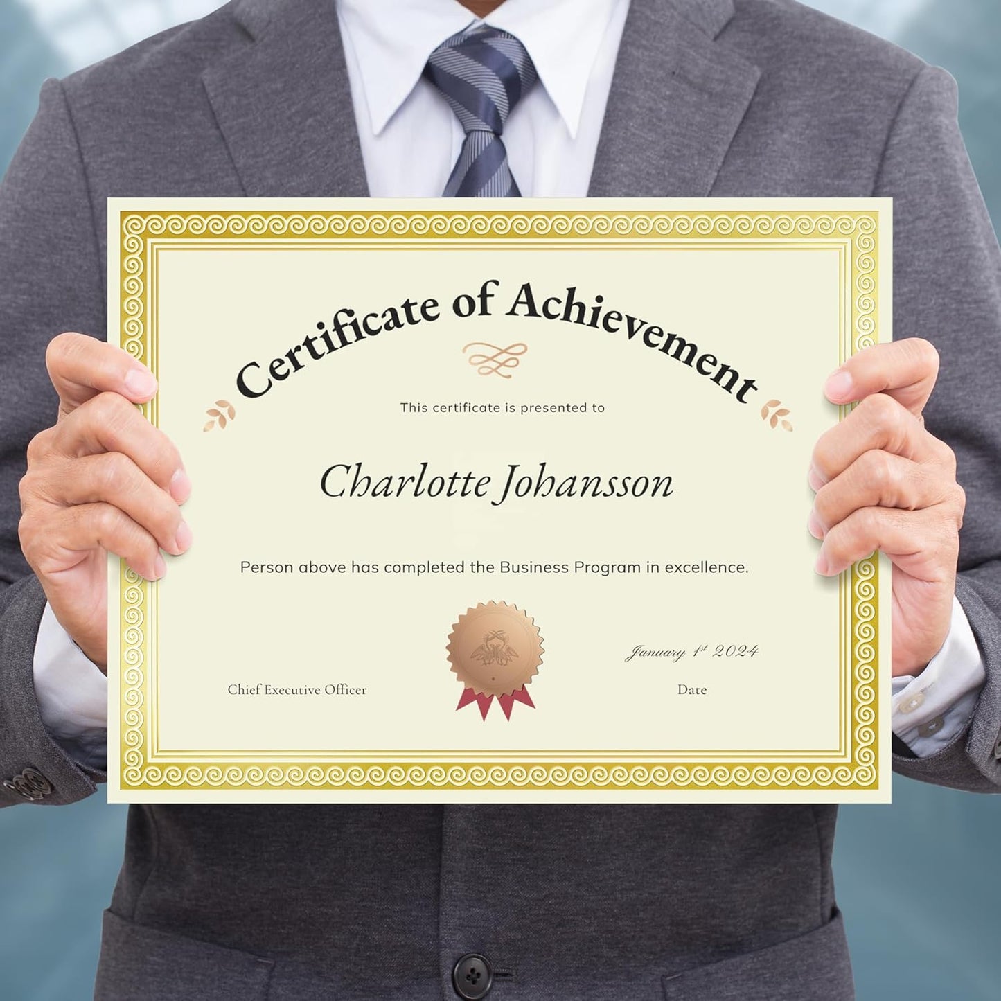 SUNEE 100 Sheets Certificate Papers - Blank Gold Foil Border, 8.5x11 for Diploma, Certificates, Participation Awards, Document Cardstock Paper and Inkjet Printer Friendly (Ivory)