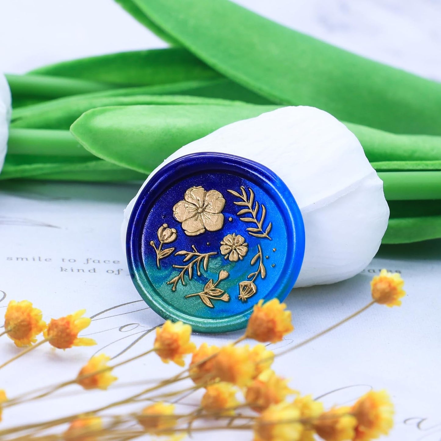 SWANGSA Floral Wax Seal Stamp Kit with 200pcs Sealing Wax Beads, Great for Embellishment of Invitations, Wine Packages, Gift Ideas