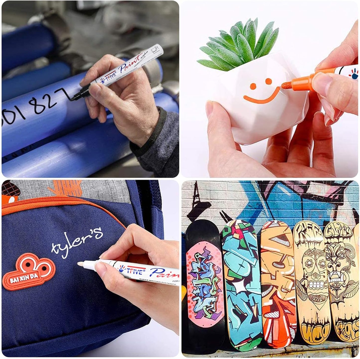 TFIVE Permanent Paint Marker Pens - 2 Pack Black & White Oil Based Marker Pen, Medium Tip, Waterproof & Quick Dry, for Office, Art, Rock Painting, Ceramic, Glass, Wood, Plastic, Metal, Canvas