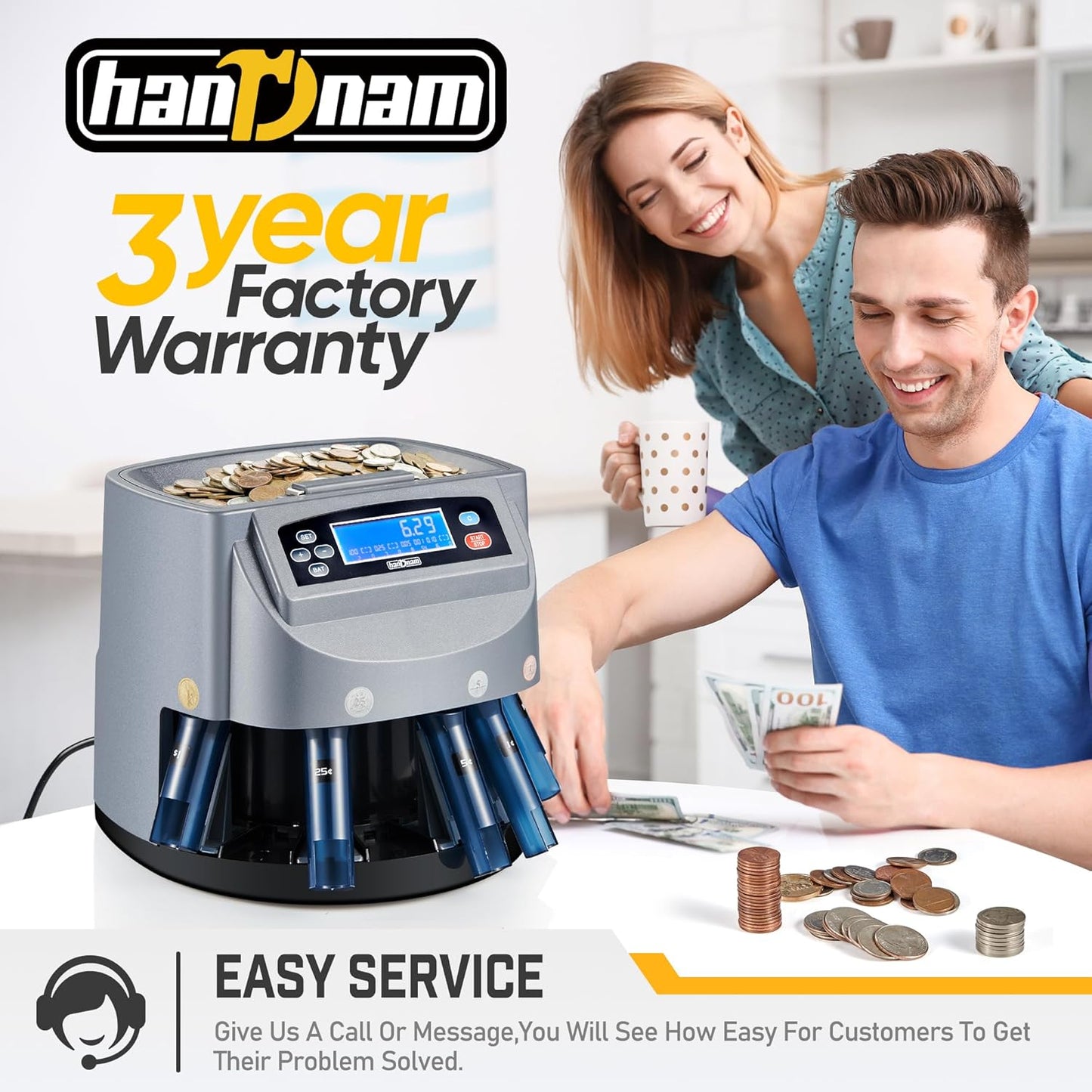 Coin Counter Machine, Electric Coin Sorter Sort 270 Coins/Minute, USD Change Counter Machine,500 Coins Capacity Automatic Coin Sorter and Wrapper Machine, Coin Counting Roller Machine with LCD Display