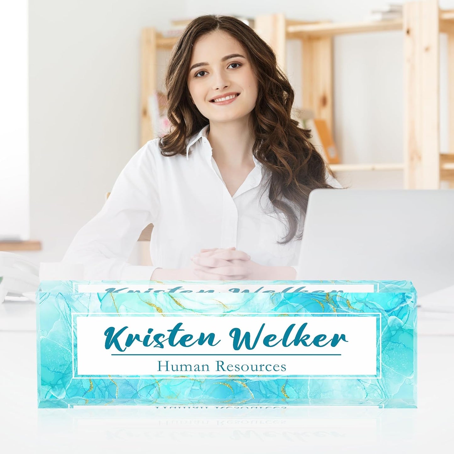 Office Desk Name Plate Personalized, Custom Name Plates for Desks, Name Plate Personalized for Office, Employee Appreciation Gifts (Marble of The Waves)