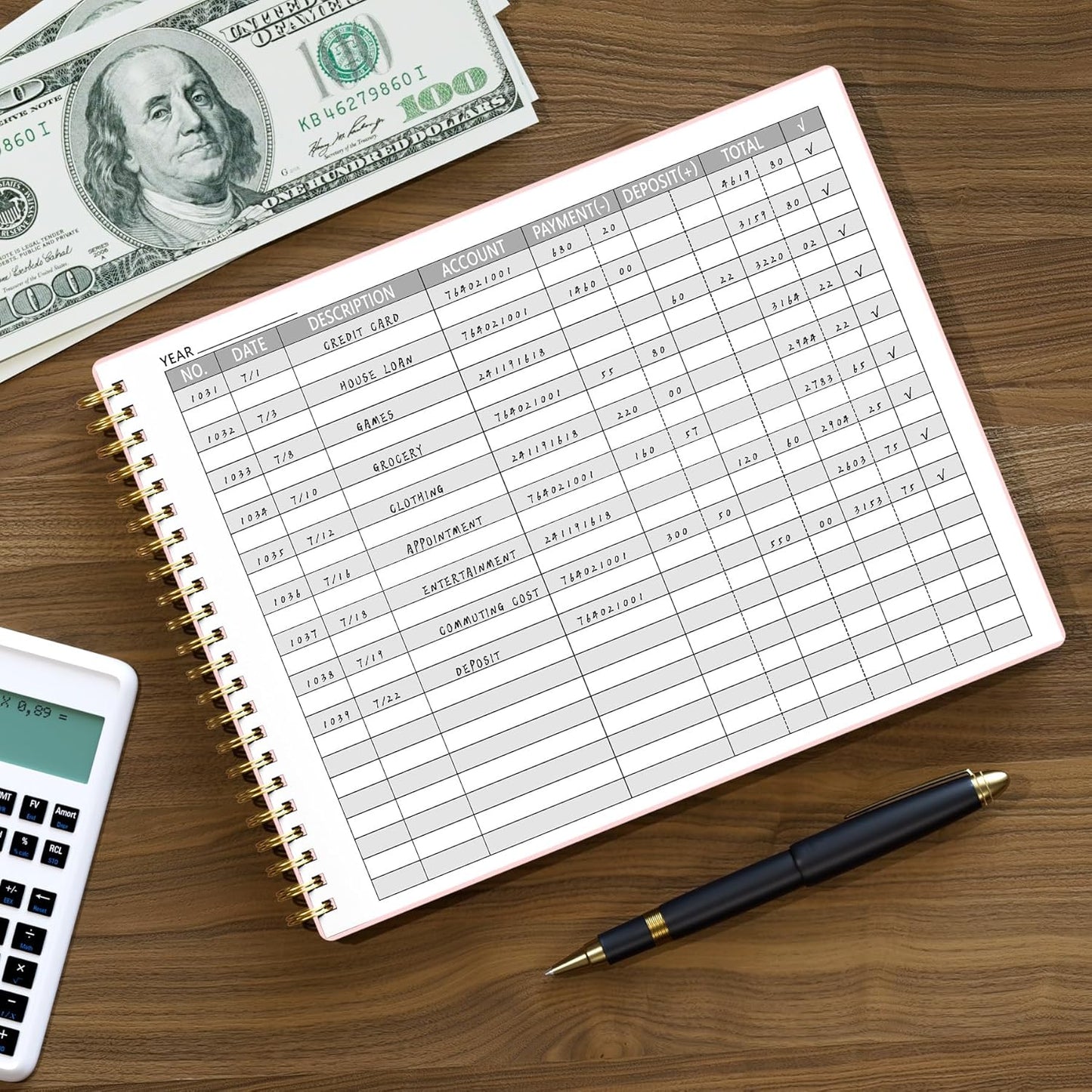 Accounting Ledger Book for Small Business Bookkeeping Personal Use, Horizontal Expense Tracker Notebook for Family Budget, Bookkeeping Record Book Money Expense Income Log Journal, Blush Pink