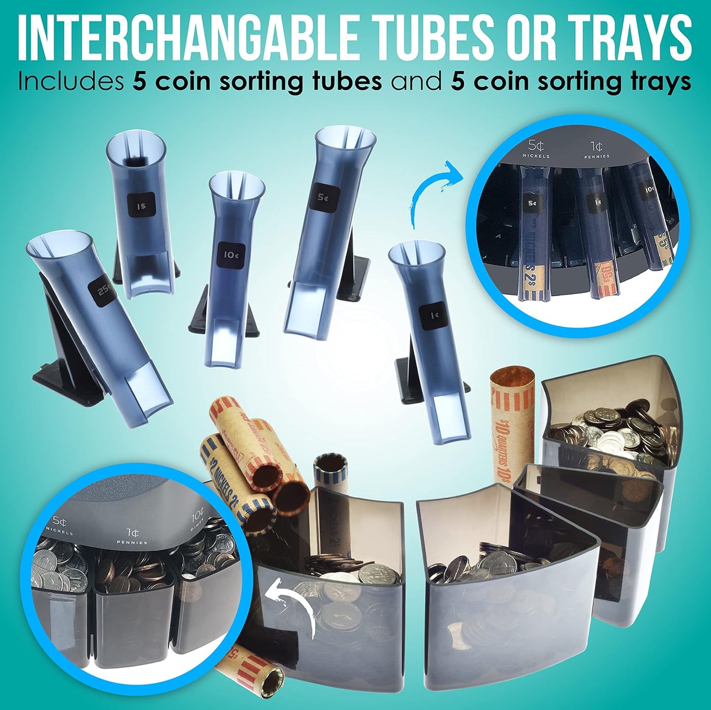 Nadex S540 Pro | Coin Counter, Sorter, and Wrapper | Sorts up to 300 Coins Per Minute | Comes with 48 Preformed Wrappers (Gray)