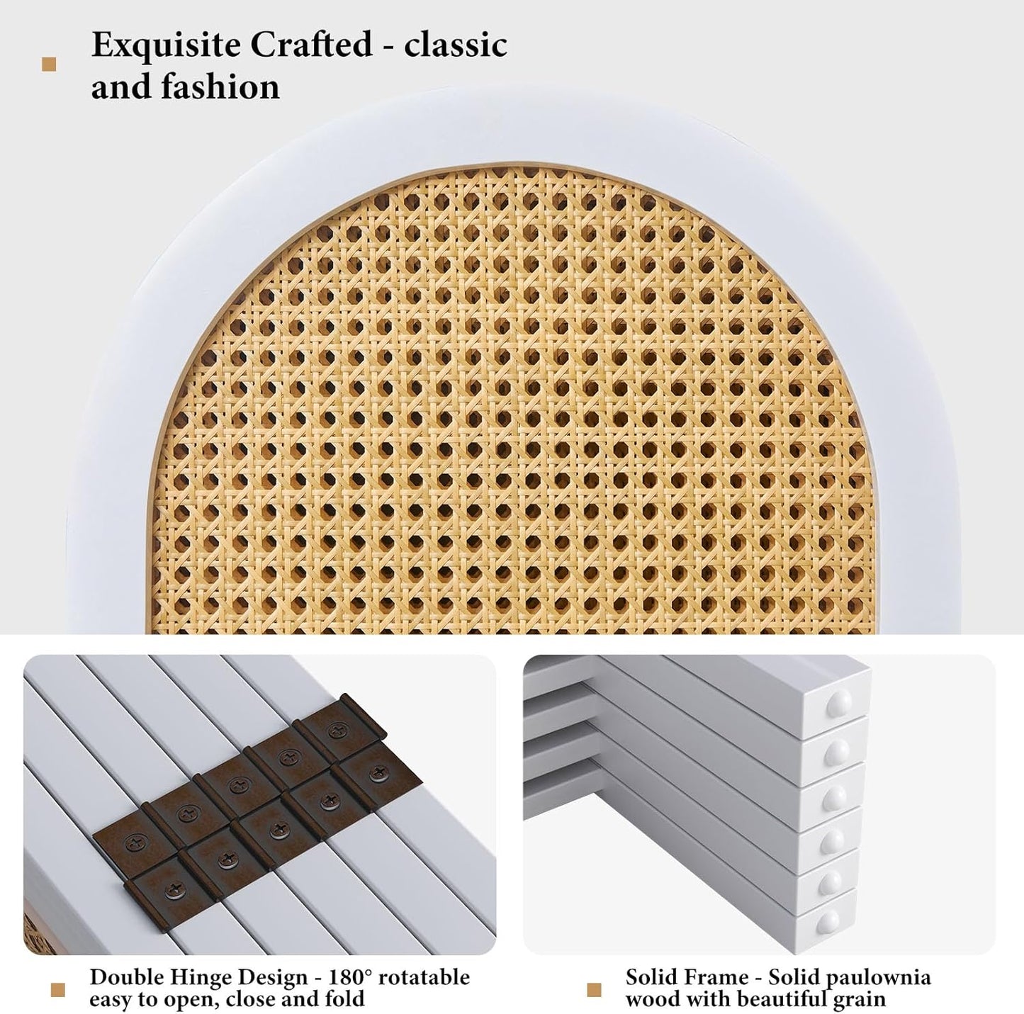 Room Dividers and Folding Privacy Screens, 5.6 Ft Double Hinged Rattan Partition Freestanding Wall Room Divider for Home - 6 Panels (White)