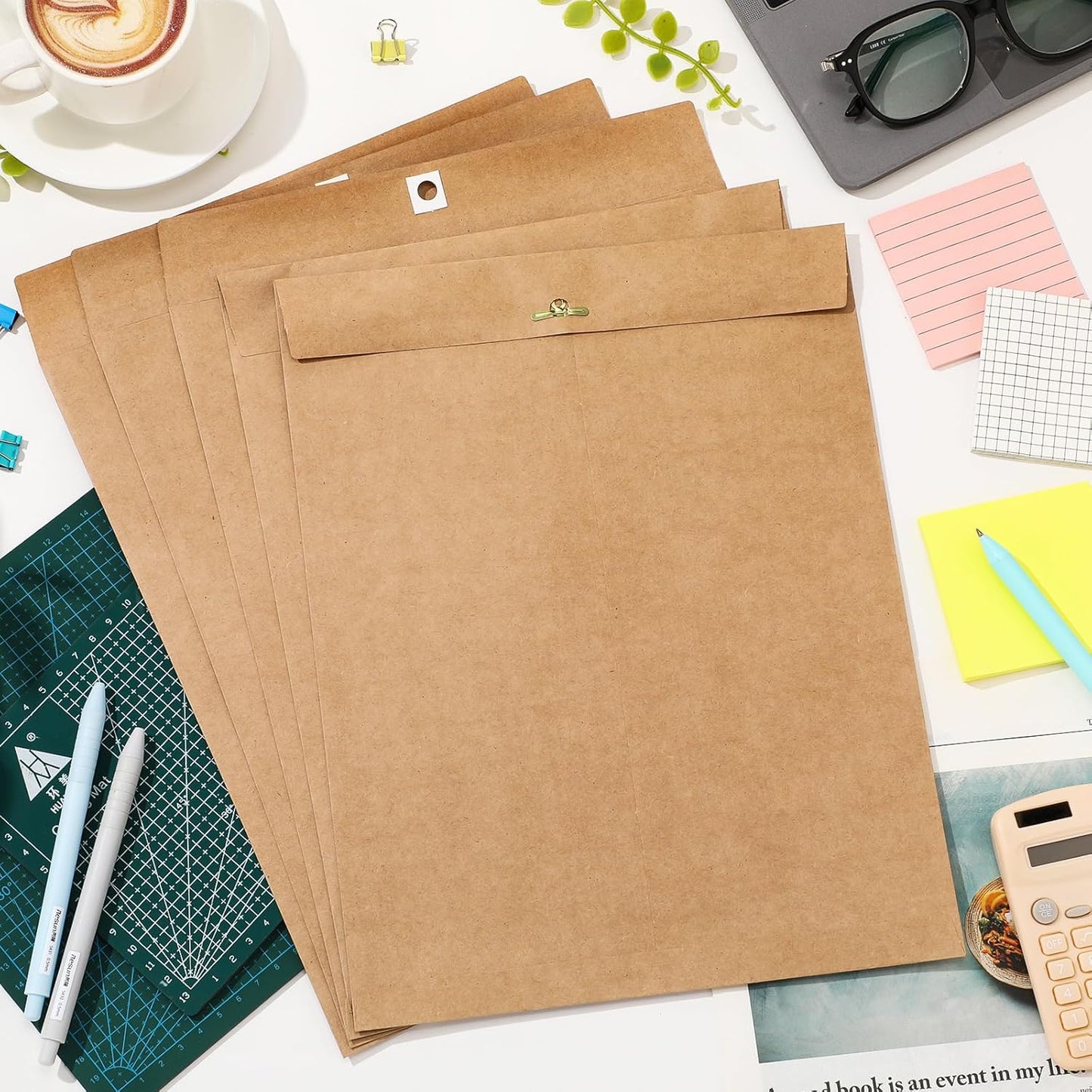 Teling 50 Pcs Manilla Envelopes Clasp Kraft Catalog with Closure for Storing Mailing 28 lb Kraft Envelope Paper for Office Document School Business Home(Brown,10 * 13)