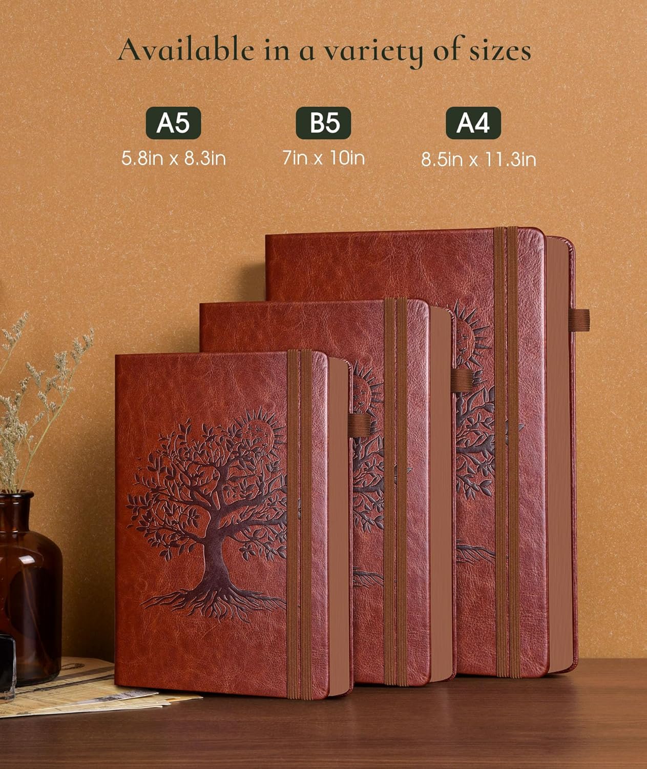 Vintage Leather Journal - 300 Page Lined Journal Notebook with Numbered Pages,A5 Notebook for Women Men,Travel Diary,Daily Journal for Writing, Note Taking, School & Work (5.8" x 8.3")