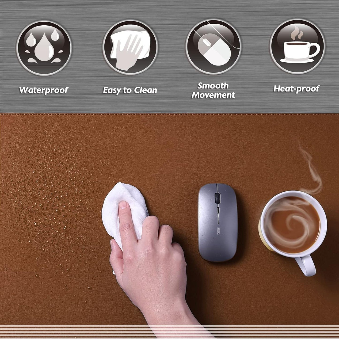 K KNODEL Desk Mat, Blotter, Dual-Sided Office Desk Pad, Waterproof Desk Mat for Desktop, Desk Blotters, PVC Leather Pad Protector (Brown, 23.6" x 13.8")