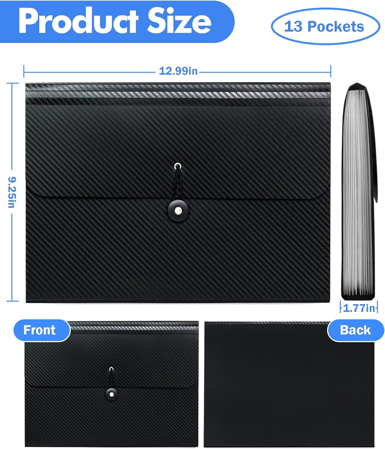 Cesil 2Pcs Expanding File Folders, 13 Pockets File Organizer Accordion File Holder with Elastic Buckles Closure, A4 Paper Document Organizer for Home School Office