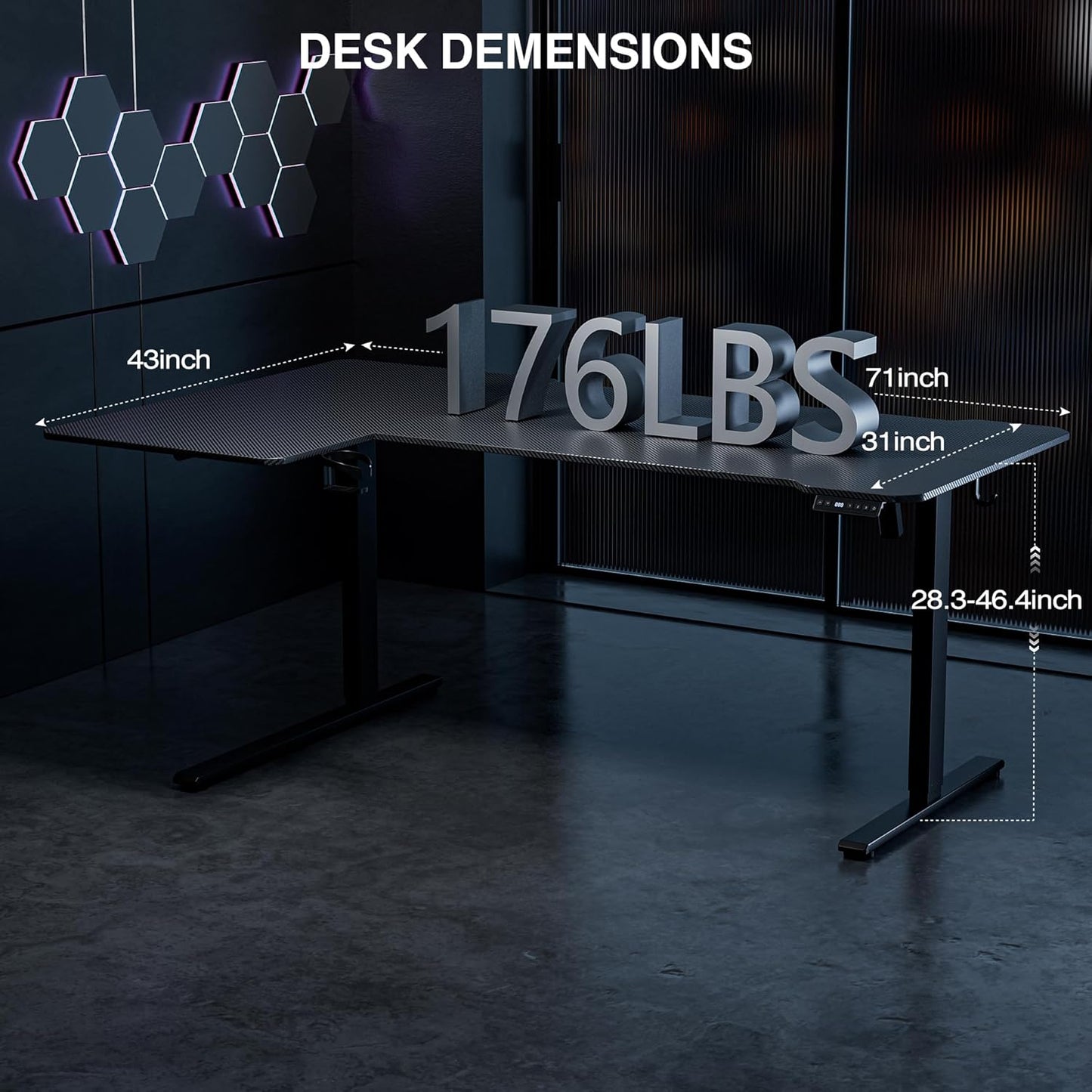71 Inch L Shaped Standing Desk Adjustable Height,Gaming Electric Corner Standing Desk, Sit Stand Computer Table with Reversiable Splice Board, Black Carbon