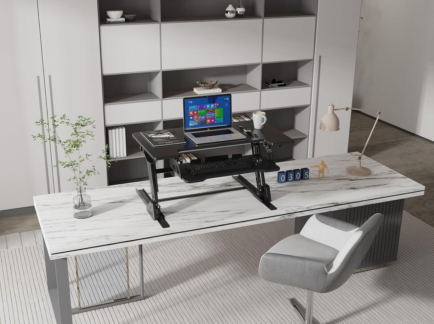 Standing Desk Converter 32 x 24 Inches - Height Adjustable Sit to Stand Riser with Keyboard Tray, Ergonomic Workstation for Home Office, Black