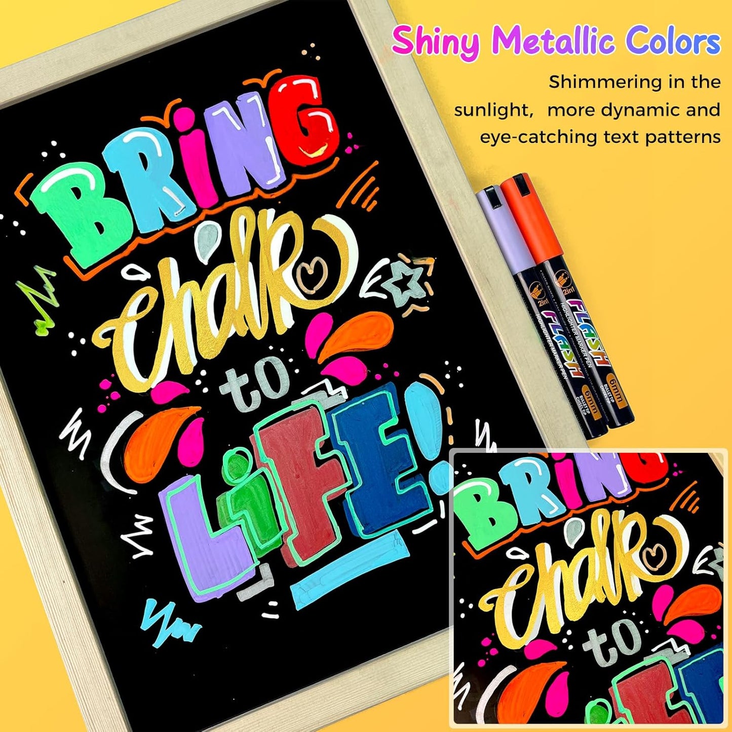 SFAIH 24 Vibrant Chalk Markers for Blackboard [1s Wet Wipe] - No Residue, 4.5-6mm Liquid Chalk Markers for School Sign Board, Calendar, Car Window, Glass, Non-Toxic, Zero Dust, With Highlighter Marker