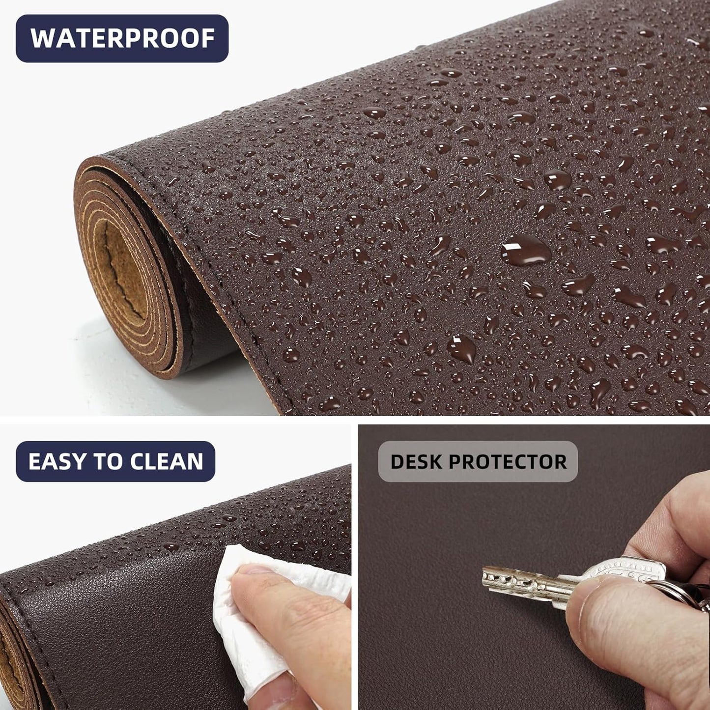Leather Double-Sided Desk Pad - Large Mouse Pad,Desk mat & Waterproof Blotter for Office & Home (Coffee 23.6in*13in)