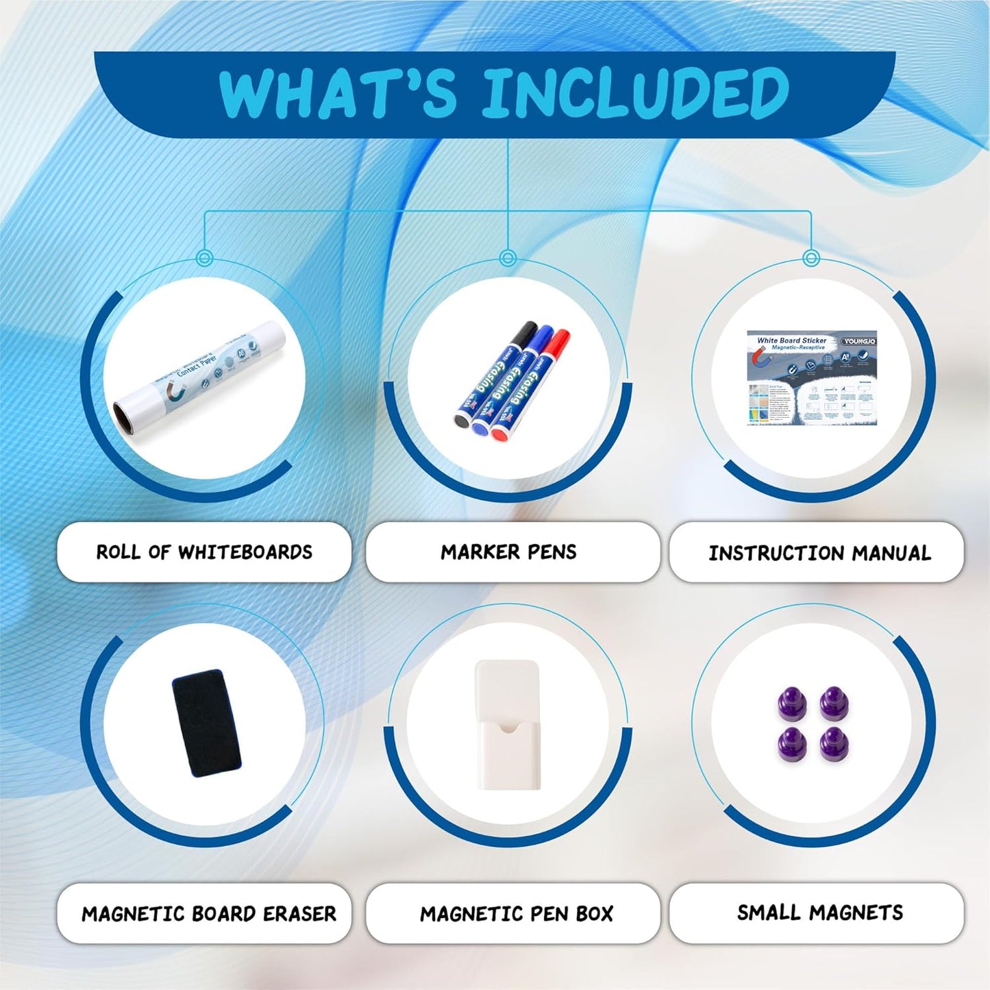 YOUNGJQ Magnetic Whiteboard Contact Paper 72" x 48", Self-Adhesive Magnetic Dry Erase White Board Sticker for Wall, Peel and Stick Wallpaper, Easy to Write and Clean for Home Playroom Office