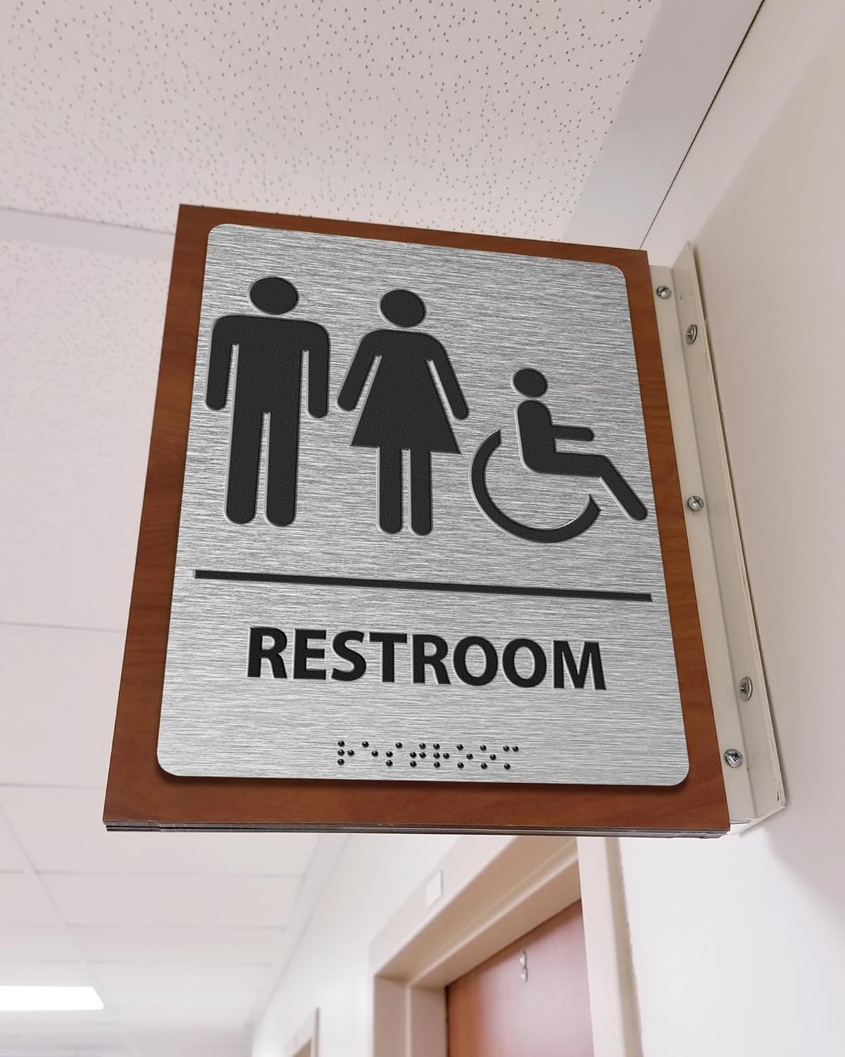 ADA-Mark Modern Restroom Sign for Business - 2PK ADA Compliant Braille Bathroom Sign with Easy Installation - 6" W x 8" H