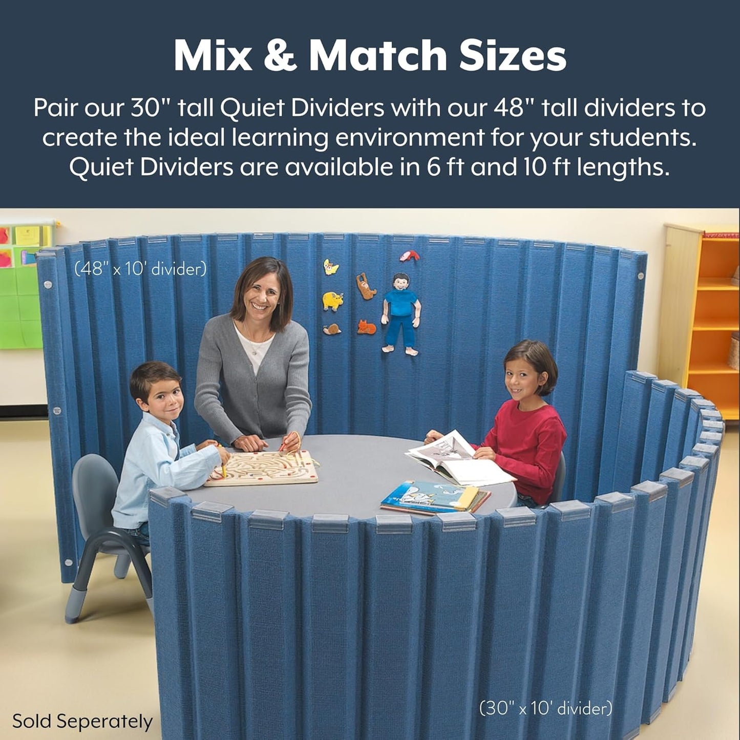 Children’s Factory 30" x 10' Quiet Divider With Sound Dampening Panels, Freestanding Room Divider Wall, Blueberry