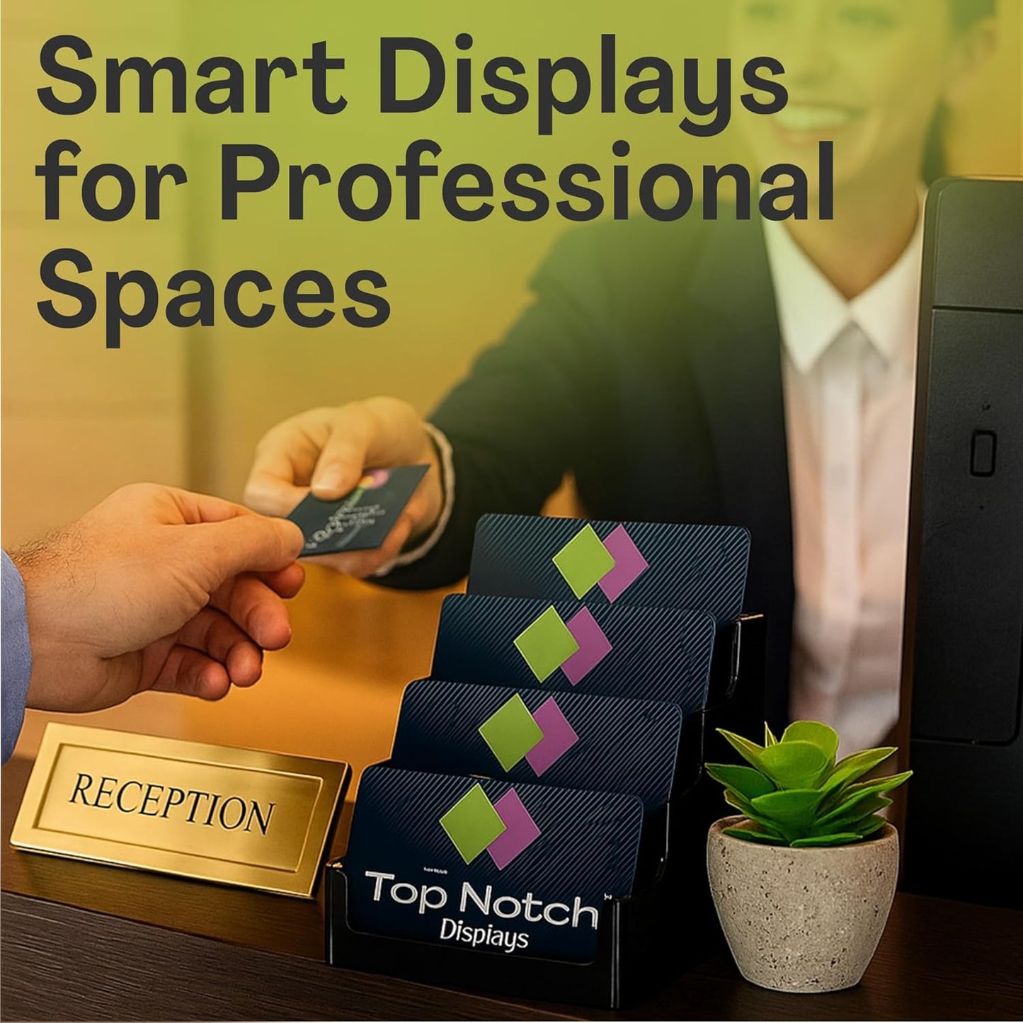 4 Tier Black Acrylic Business/Gift Card Holder, Fits standard-sized business cards or gift cards, For Use In Office, Retail, and Hospitality - Pack of 2