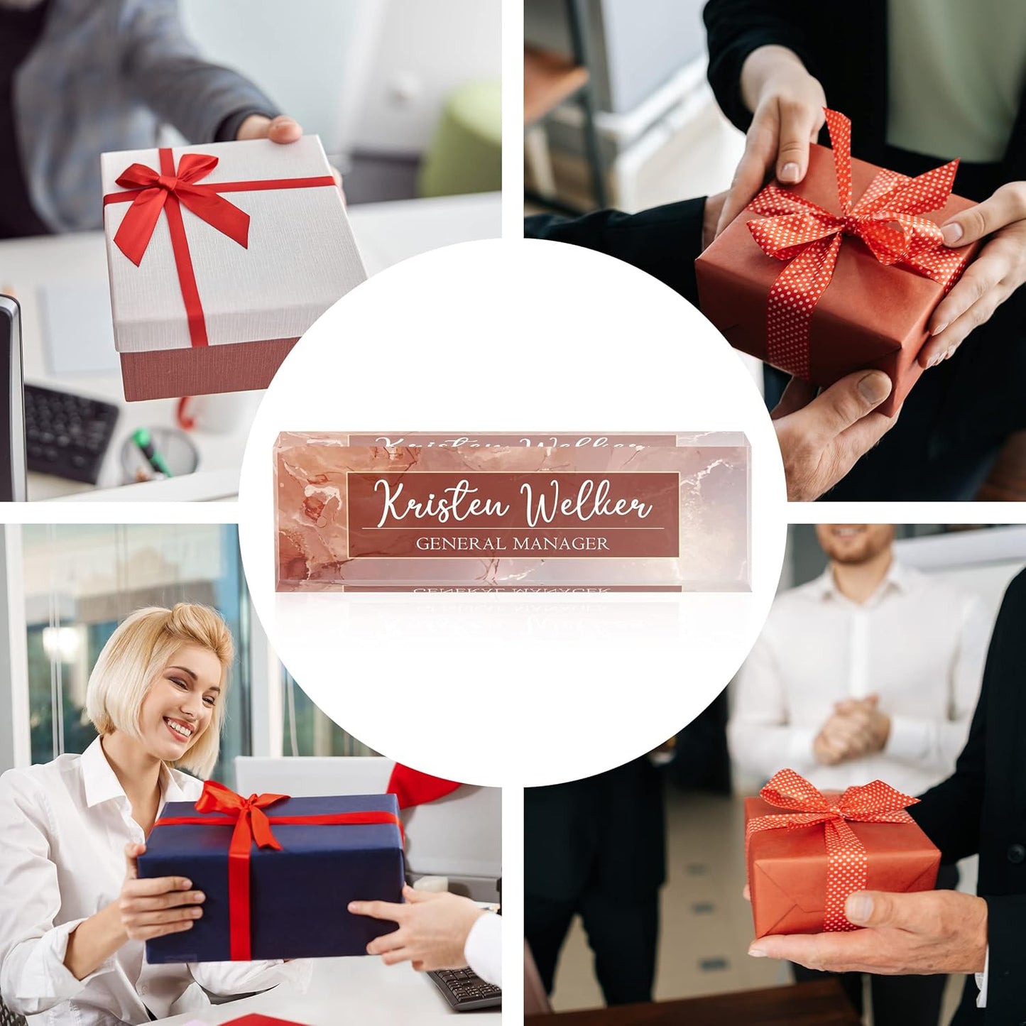 Desk Name Plate Personalized, Custom Name Plate Personalized for Office, Employee Appreciation Gifts,Acrylic Desk Ornaments (red Marble)