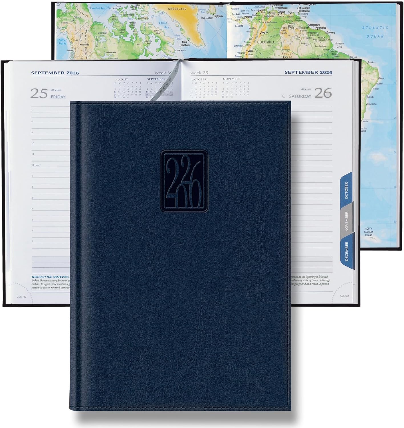 Daily Planner 2026 (5 x 7 in) - Made in Italy, Page a Day Hourly Agenda, 365 Pages, Monthly Tabs & Calendar, Jan-Dec Business Planner, Hardcover (BLUE)