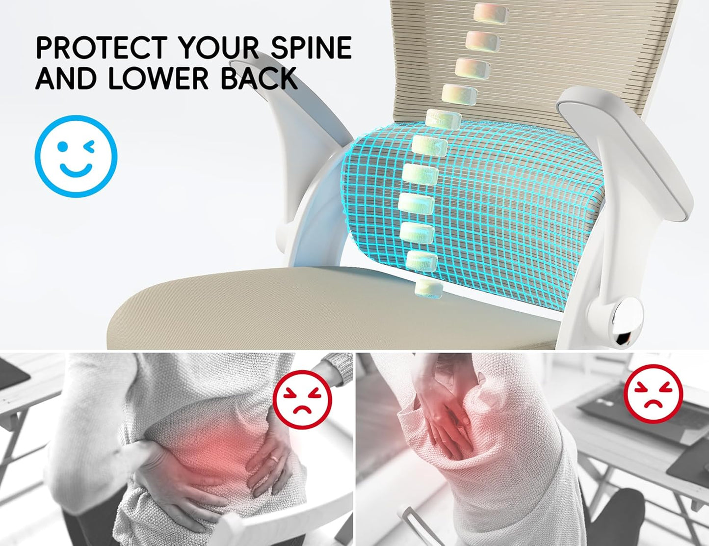 TRALT Office Chair - Ergonomic Office Chair with Back Support, Computer Chair - Home Office Desk Chairs, 330lbs Wide Seat Big and Tall Office Chairs with Headrest, Comfy Desk Chairs (Beige)