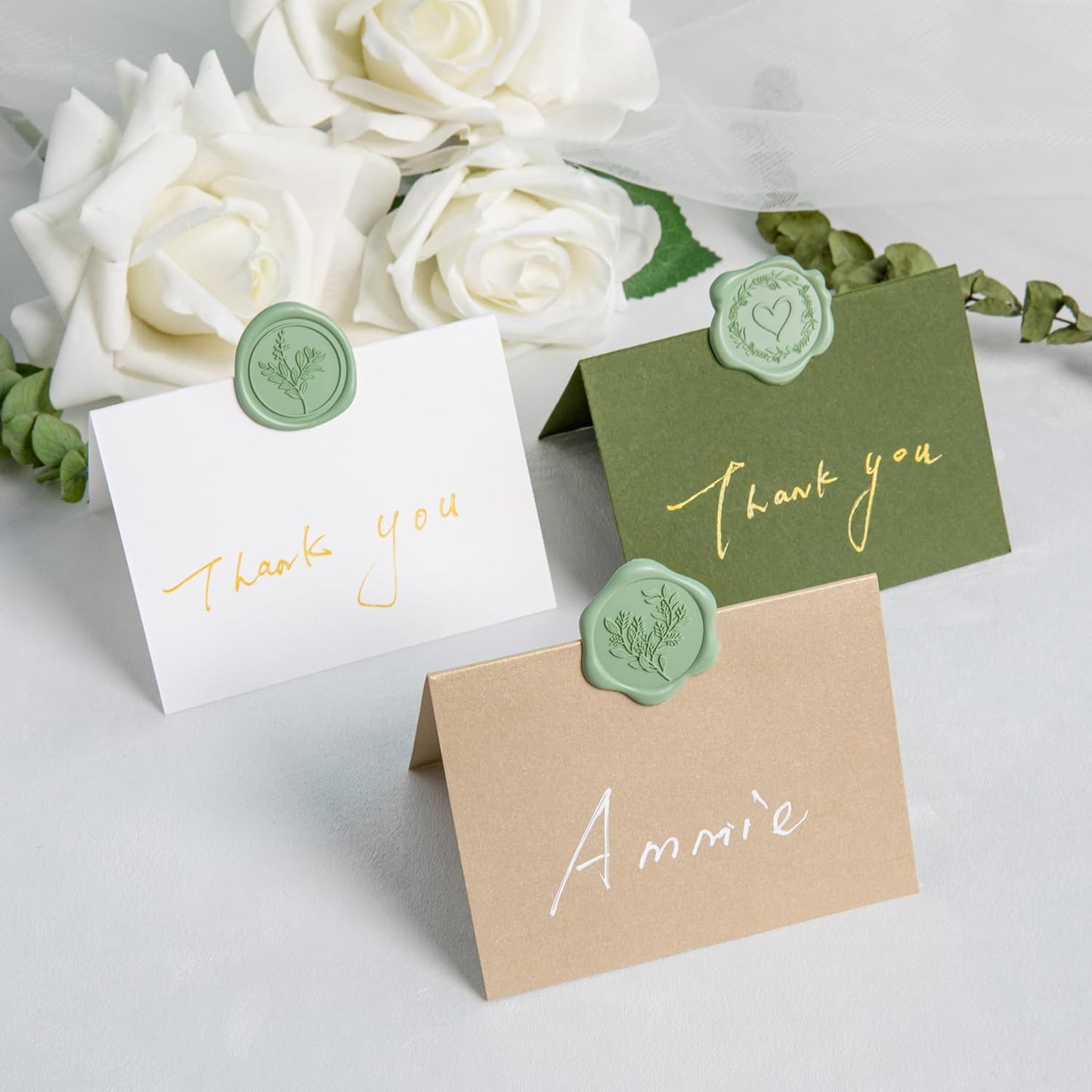 60 Pcs Sage Green Wax Seal Stickers Self-Adhesive Envelope Seals Stamp Stickers, Perfect for Wedding Invitations Seating Chart Christmas Gift Wrapping 3 Designs in 1 Pack