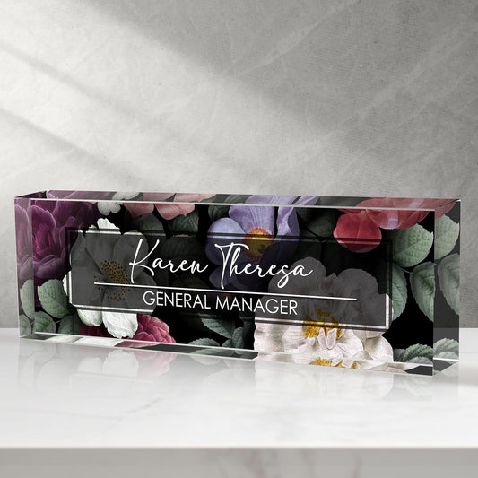 Custom Office Name Plate, Personalized Gifts for Women & Men, Appreciation Gifts for Employees, Office Desk Accessory (Night Flower)