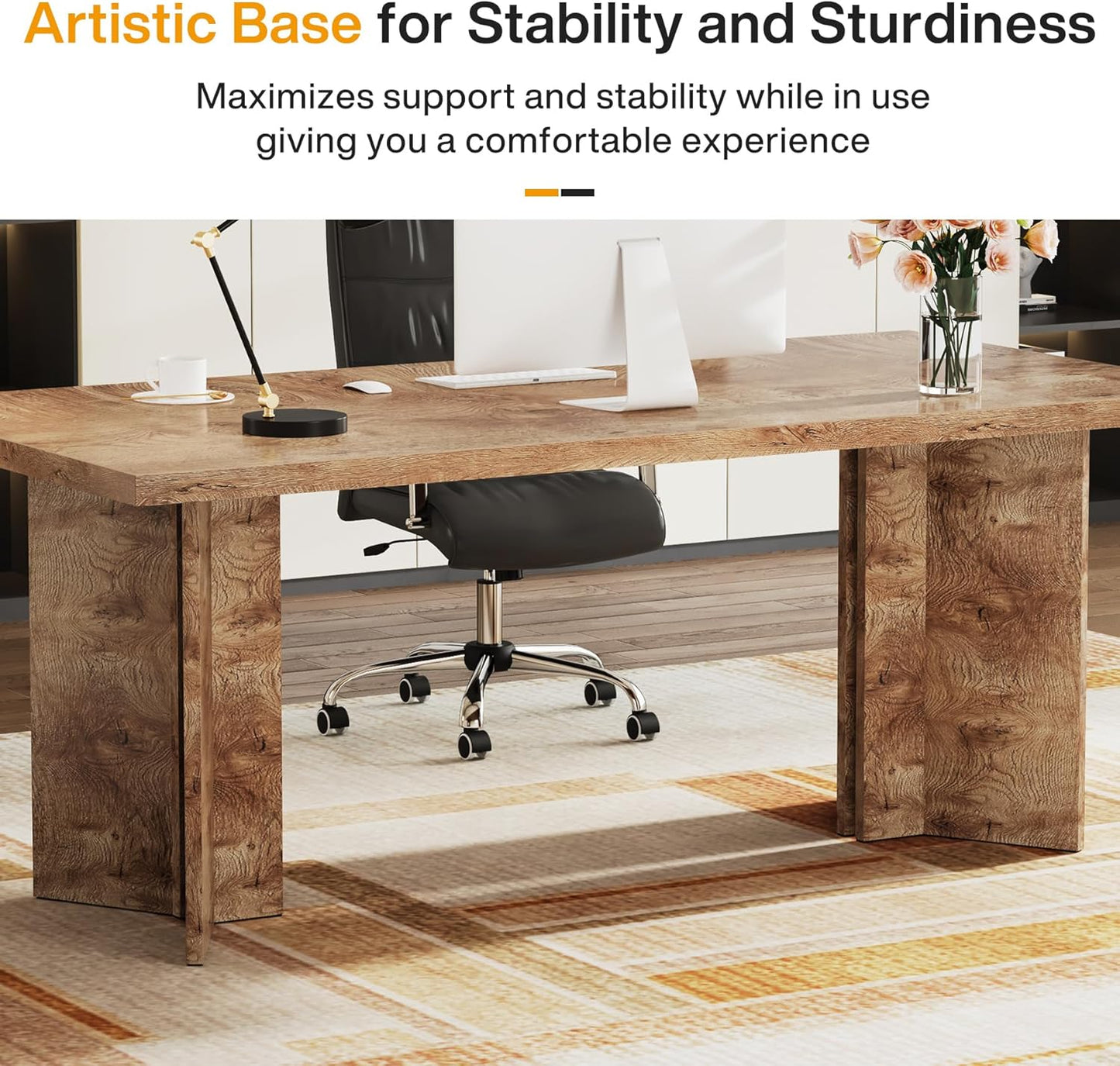 Tribesigns 63-inch Executive Desk, Vintage Home Office Computer Desk with Large Tabletop, Farmhouse Wood Writing Conference Table Workstation for Office, Study, Light Oak Brown