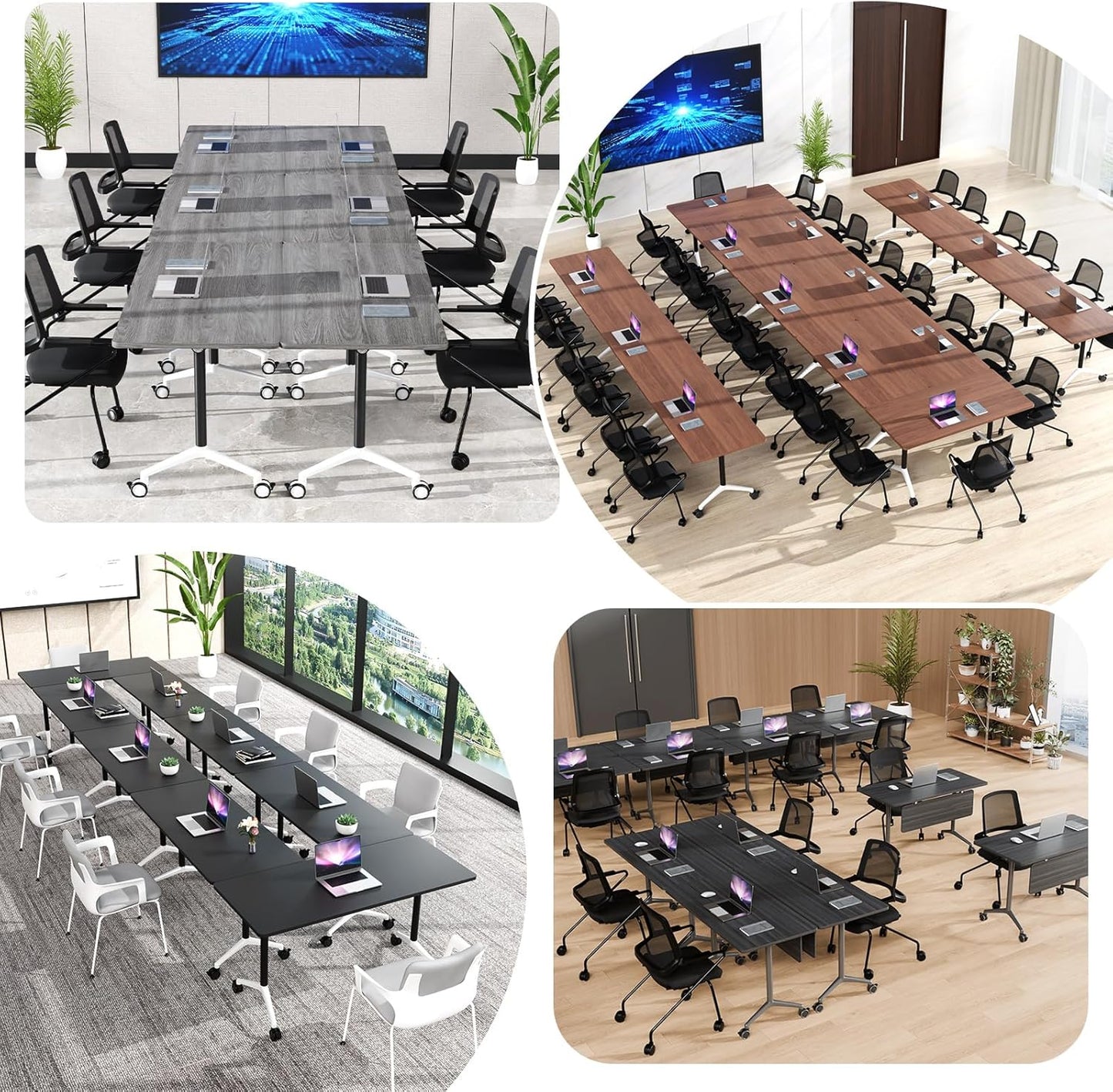 Conference Room Table, Folding Conference Tables,Thicken Grey Tabletop,Flip Top Wooden Seminar Meeting Room Table for Conference Room Offices (6, White, 61.0“)